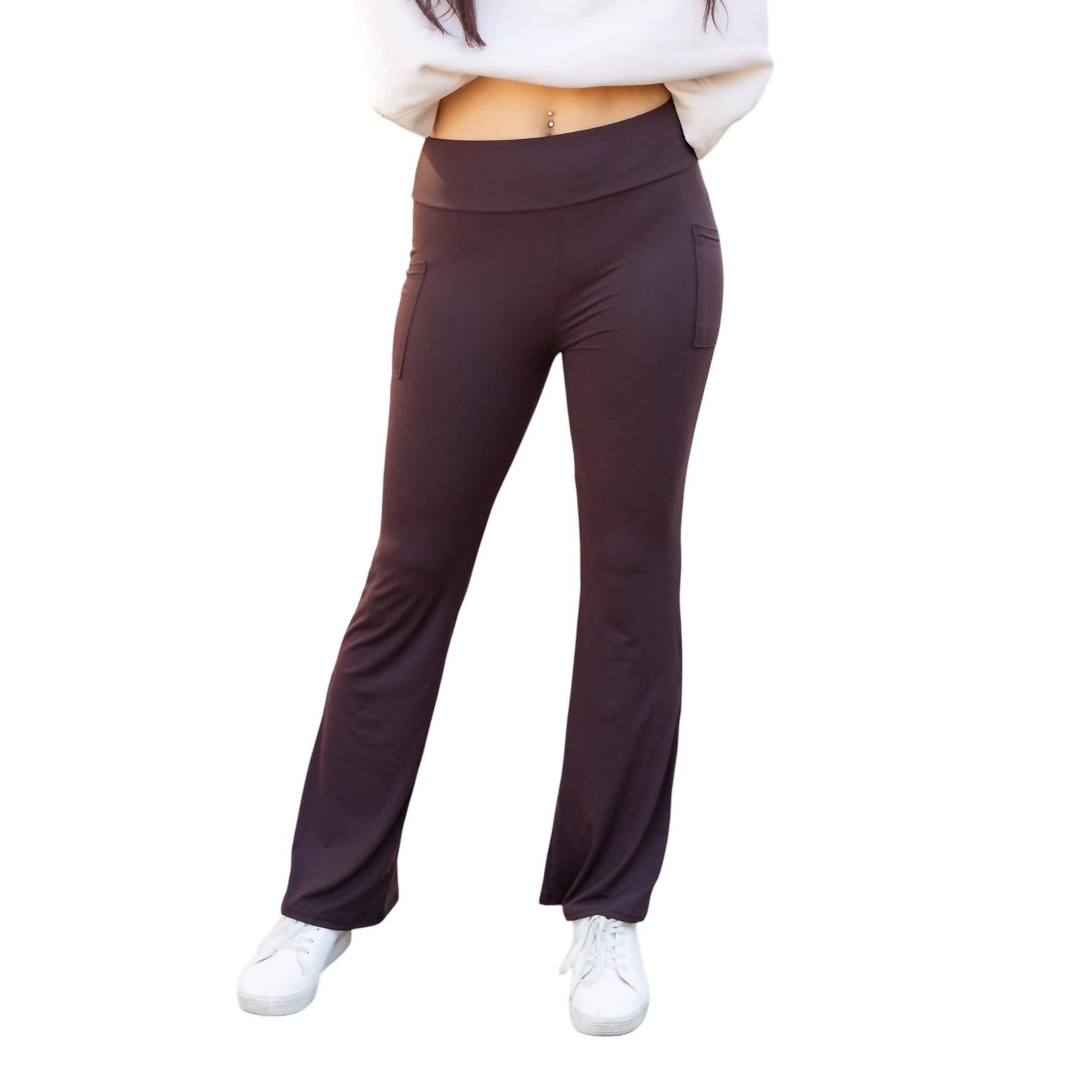 Julia Rose rhea bootcut leggings with pockets in BROWN - Picture 2 of 16