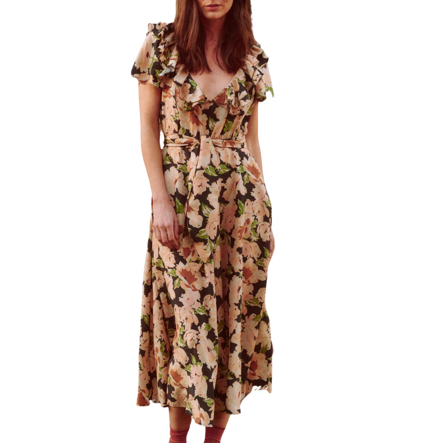 Pre-owned The Great . The Parish Midi Dress In Victorian Rose Print In Pink