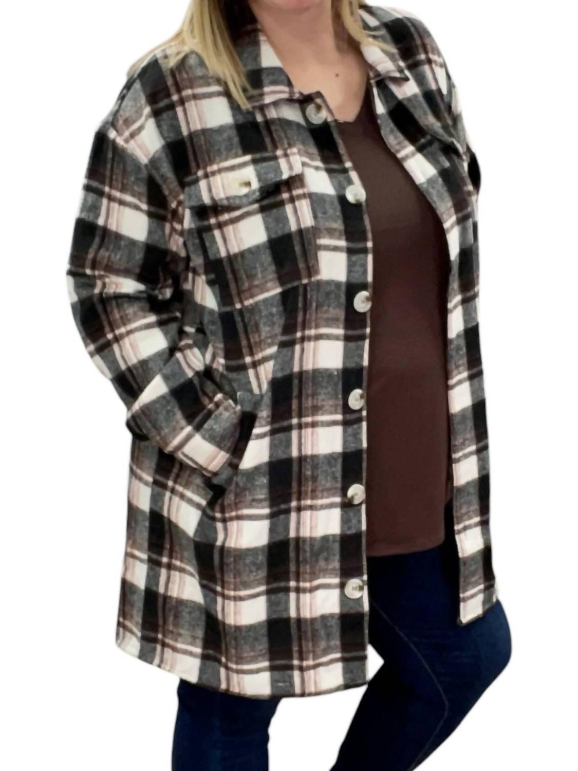 Vanilla Sky plaid flannel shirt coat Brown - Picture 3 of 7