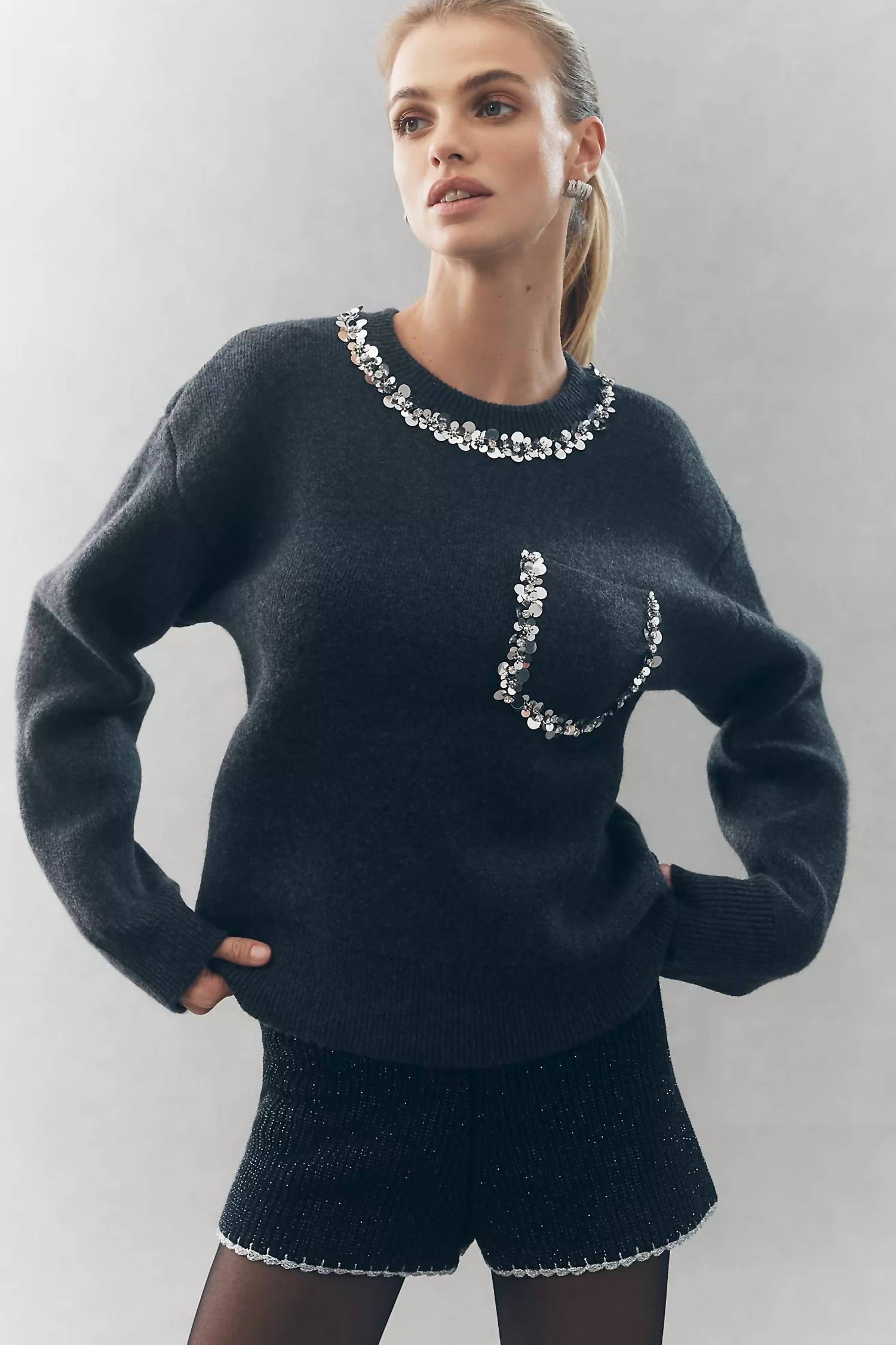 Endless Rose Lucy Sequin Sweater Grey