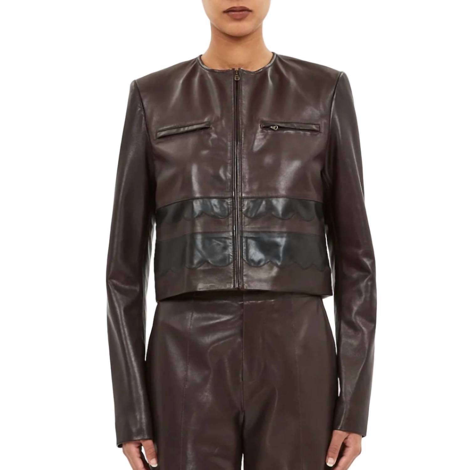 Ulla Johnson Callisto Leather Shirt Jacket Mahogany Colorblock