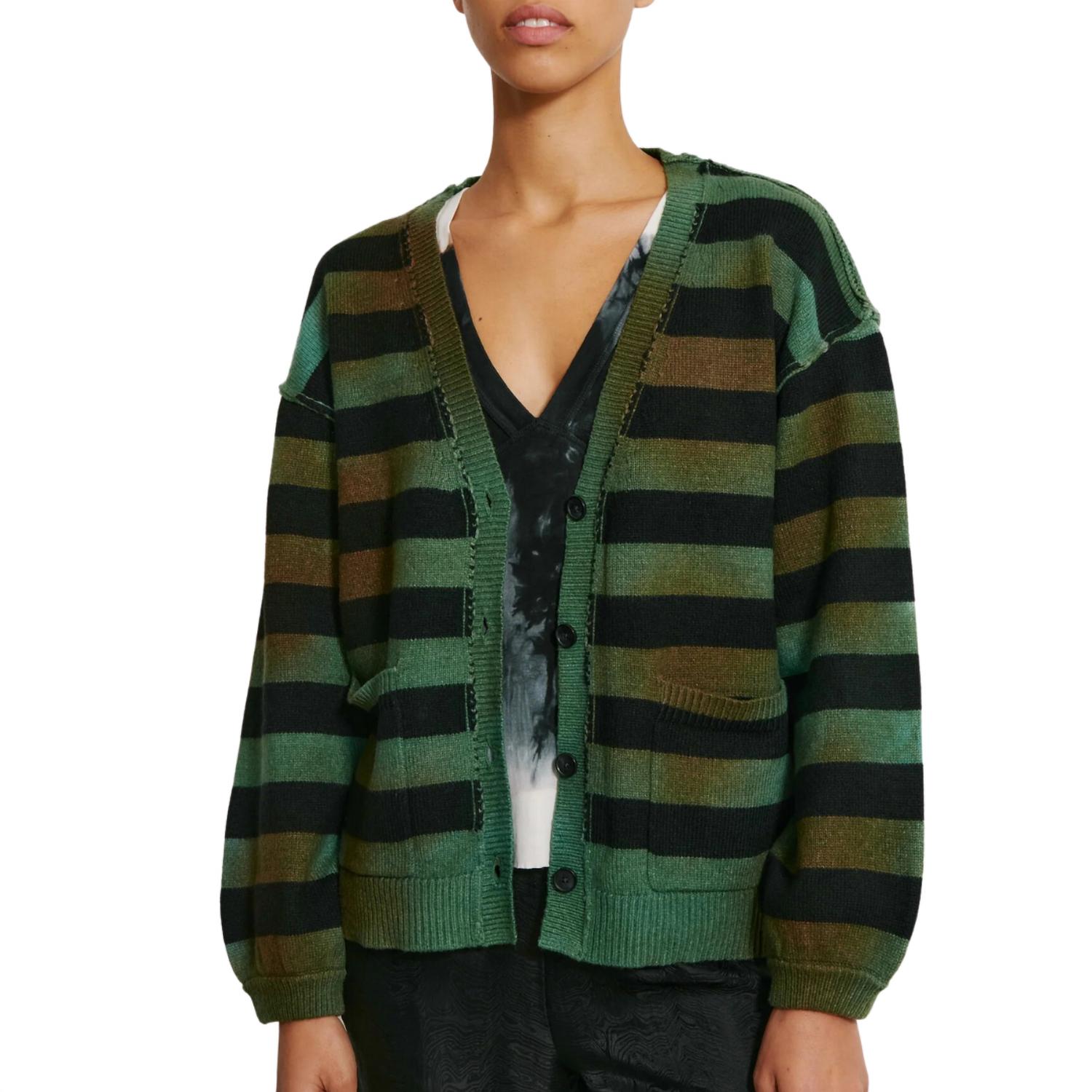 Pre-owned Raquel Allegra Viola Cardigan In Forest Stripe In Green