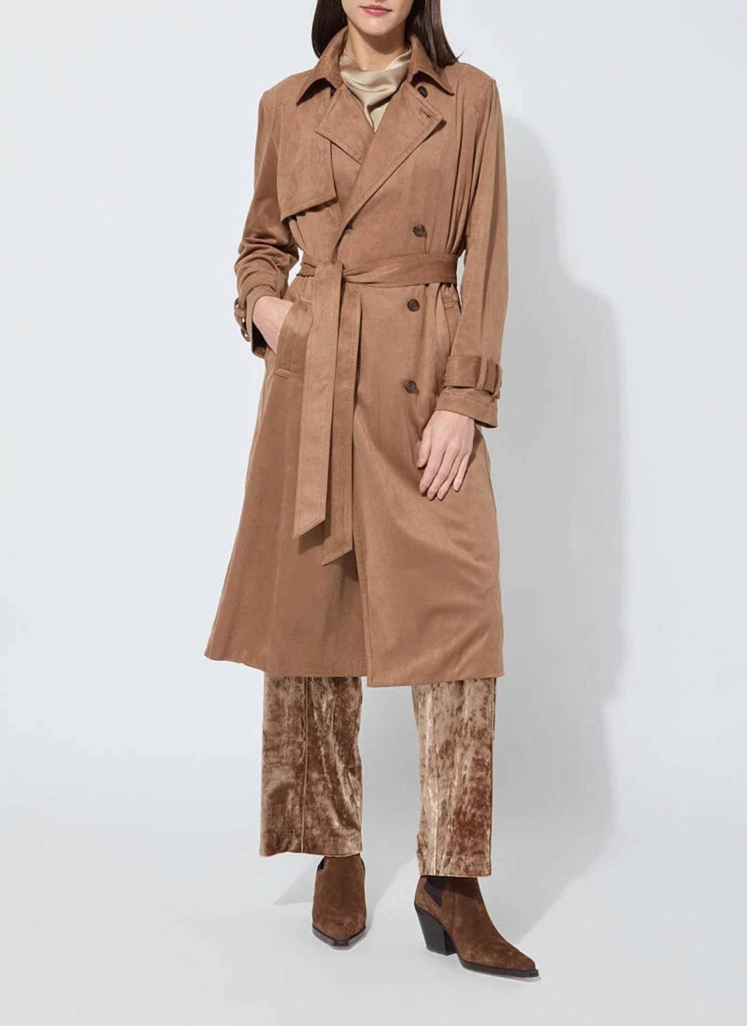 Lysse Agatha Vegan Suede Trench Coat Camel - Picture 2 of 9