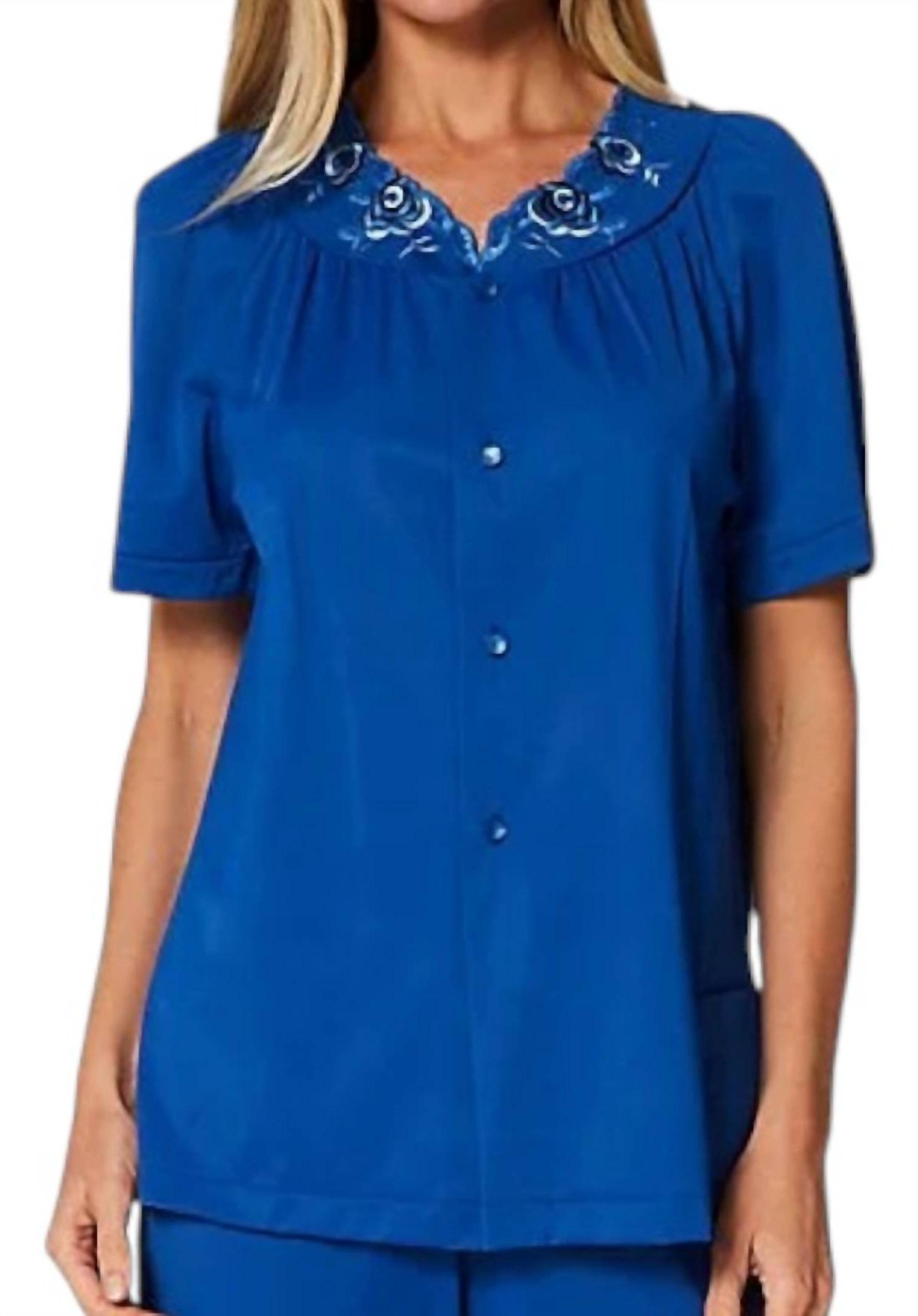Shadowline Lingerie women's petals short sleeve pajama Navy - Picture 4 of 19