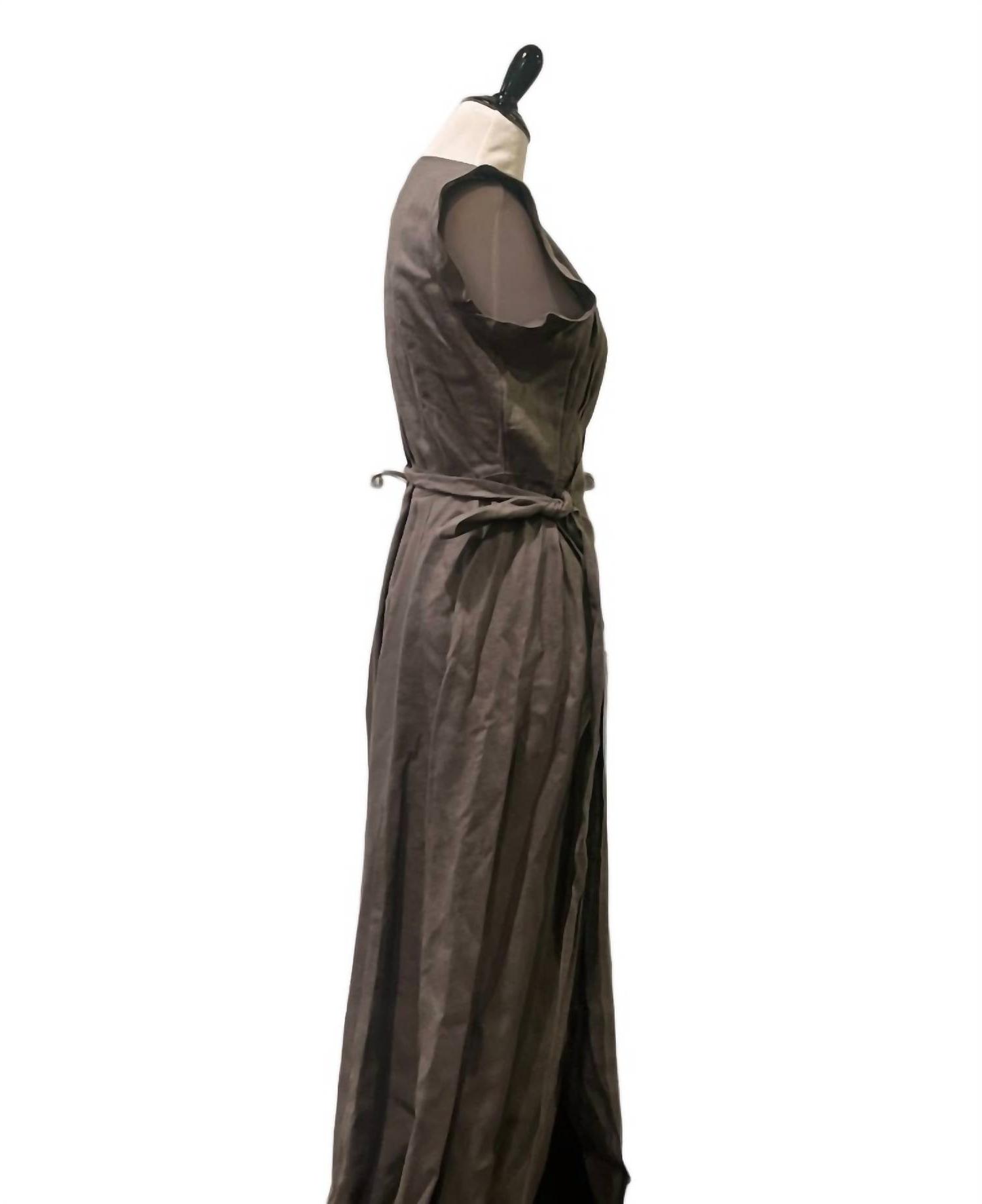 Three Dots Wrap Linen Midi Dress Charcoal - Picture 3 of 10