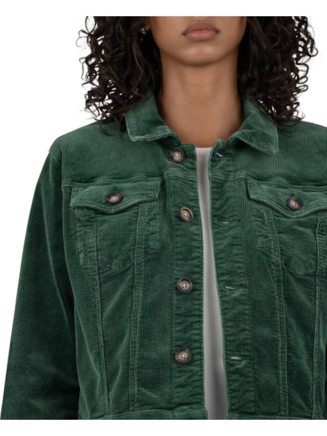 Kut From The Kloth Julie Crop Corduroy Jacket Green - Picture 4 of 9