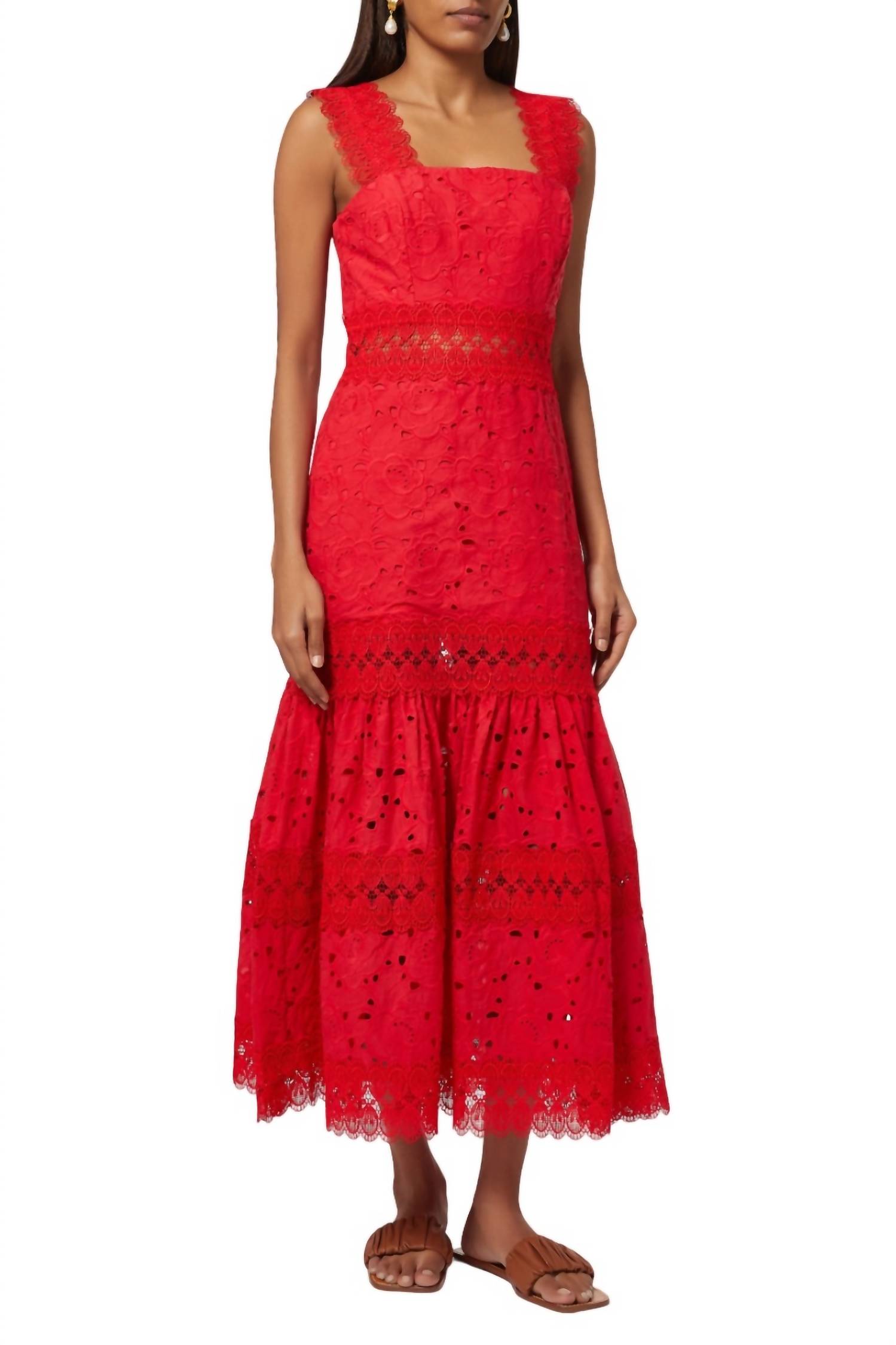 Pre-owned Waimari Sireneuse Midi Dress In Red