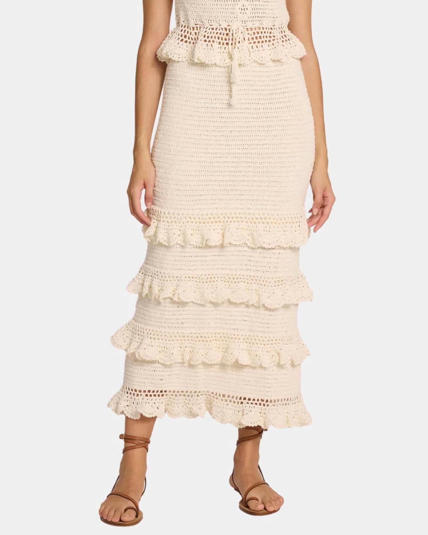 Falda al tobillo Cleobella Serena crochet marfil