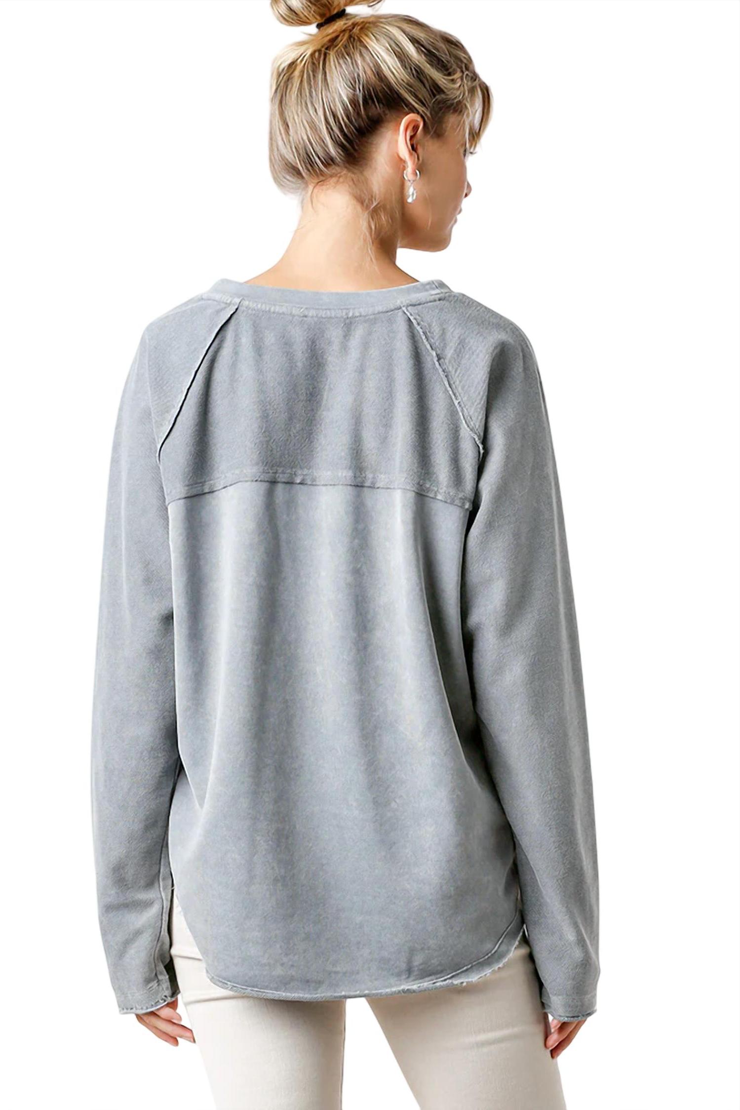 Umgee Mineral Washed Raw Hem Top Grey - Bild 4 von 16