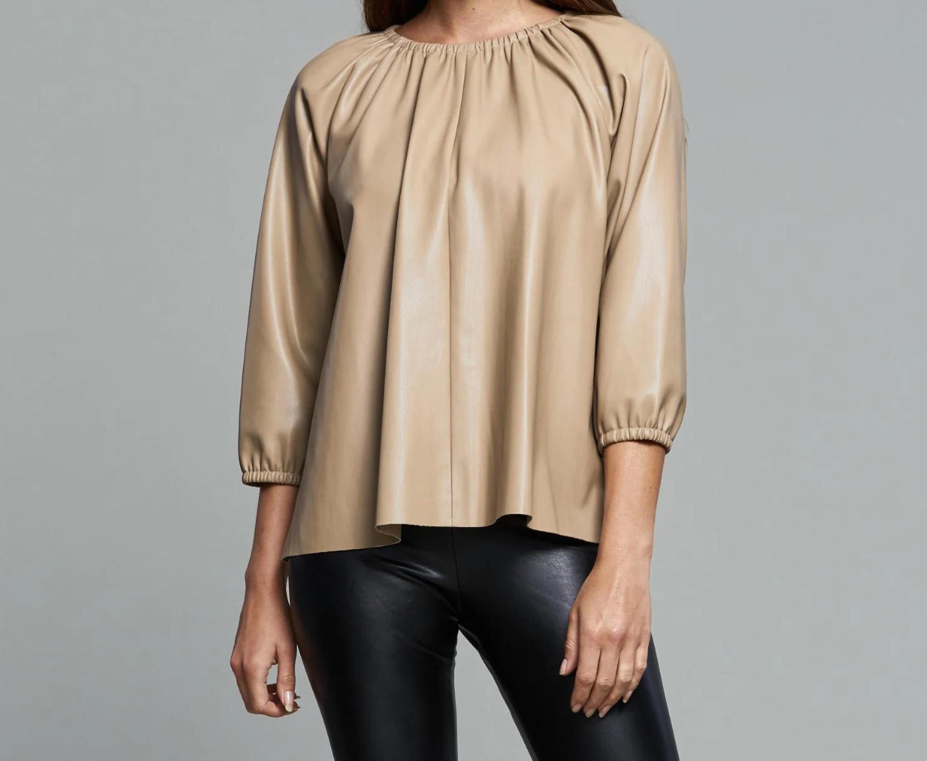 Dolce Cabo Blakely Kunstleder Puffärmel Top taupe - Bild 2 von 13