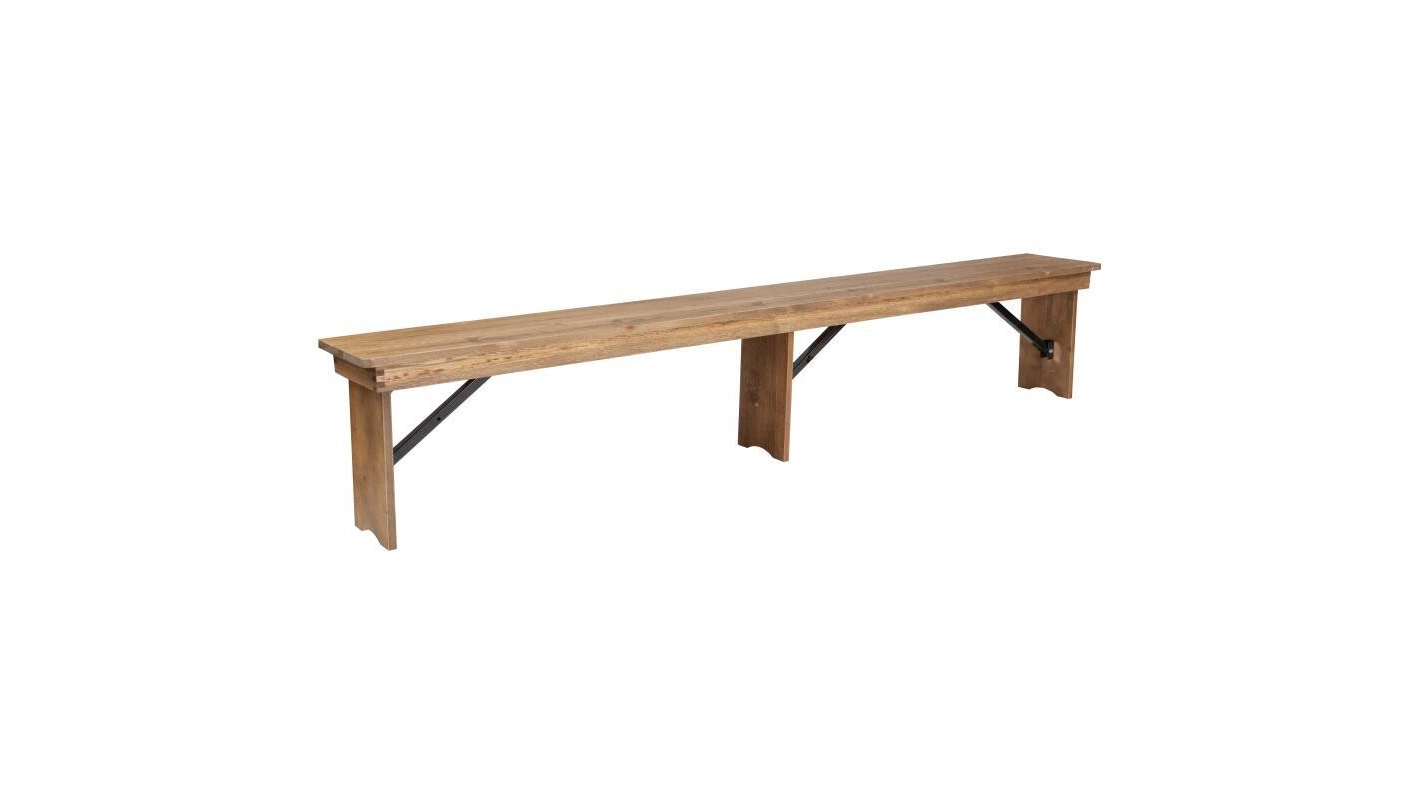 Antique NATURAL Pine Folding Farm Bench with 3 Legs 8′