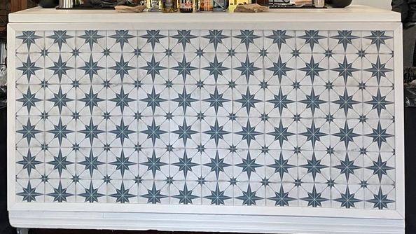 White and Navy Mosaic Tiled Bar