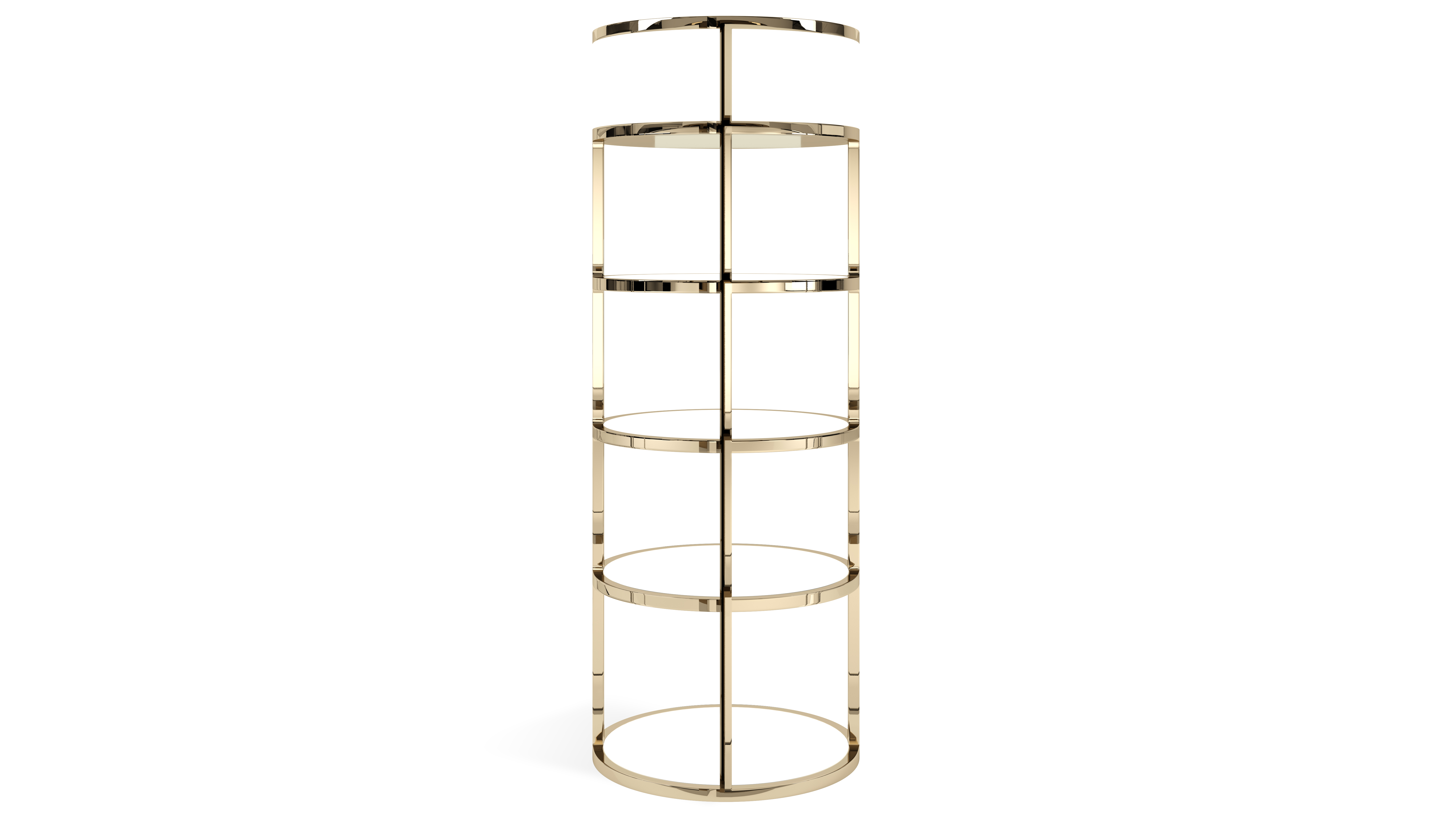 Grand Round Polished Gold Bar Back – White Shelves