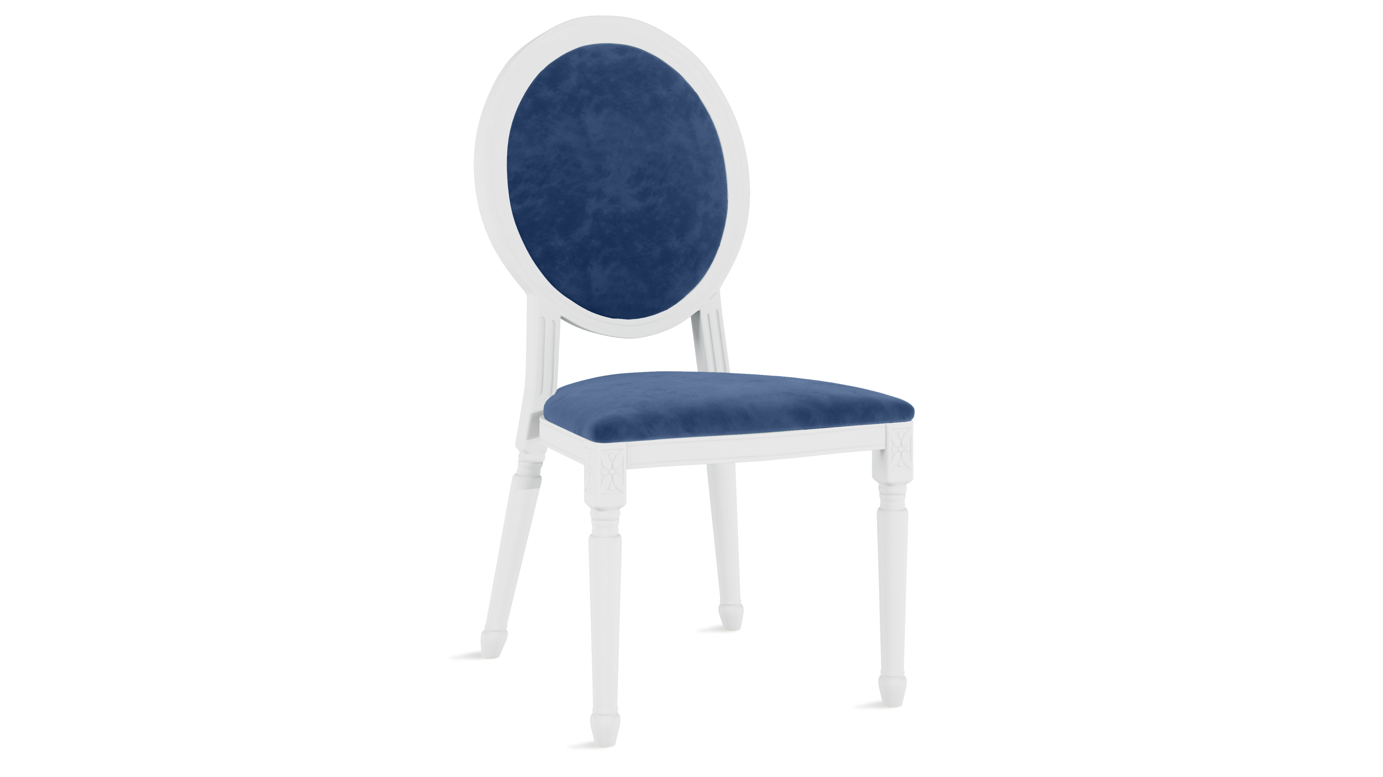 Louis XV Chair White – Sapphire Velvet Cushions