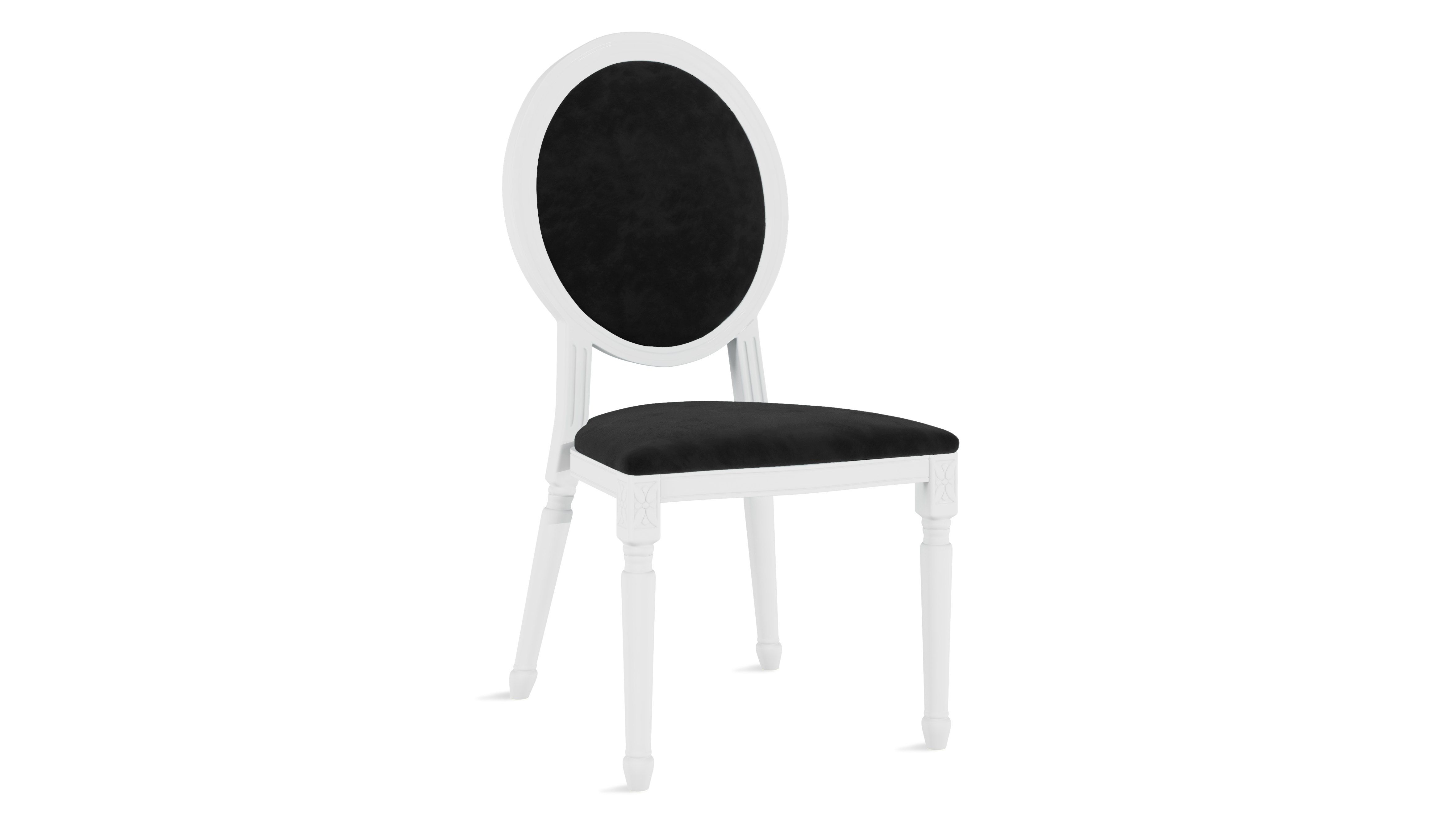 Louis XV Chair White – Black Velvet Cushions