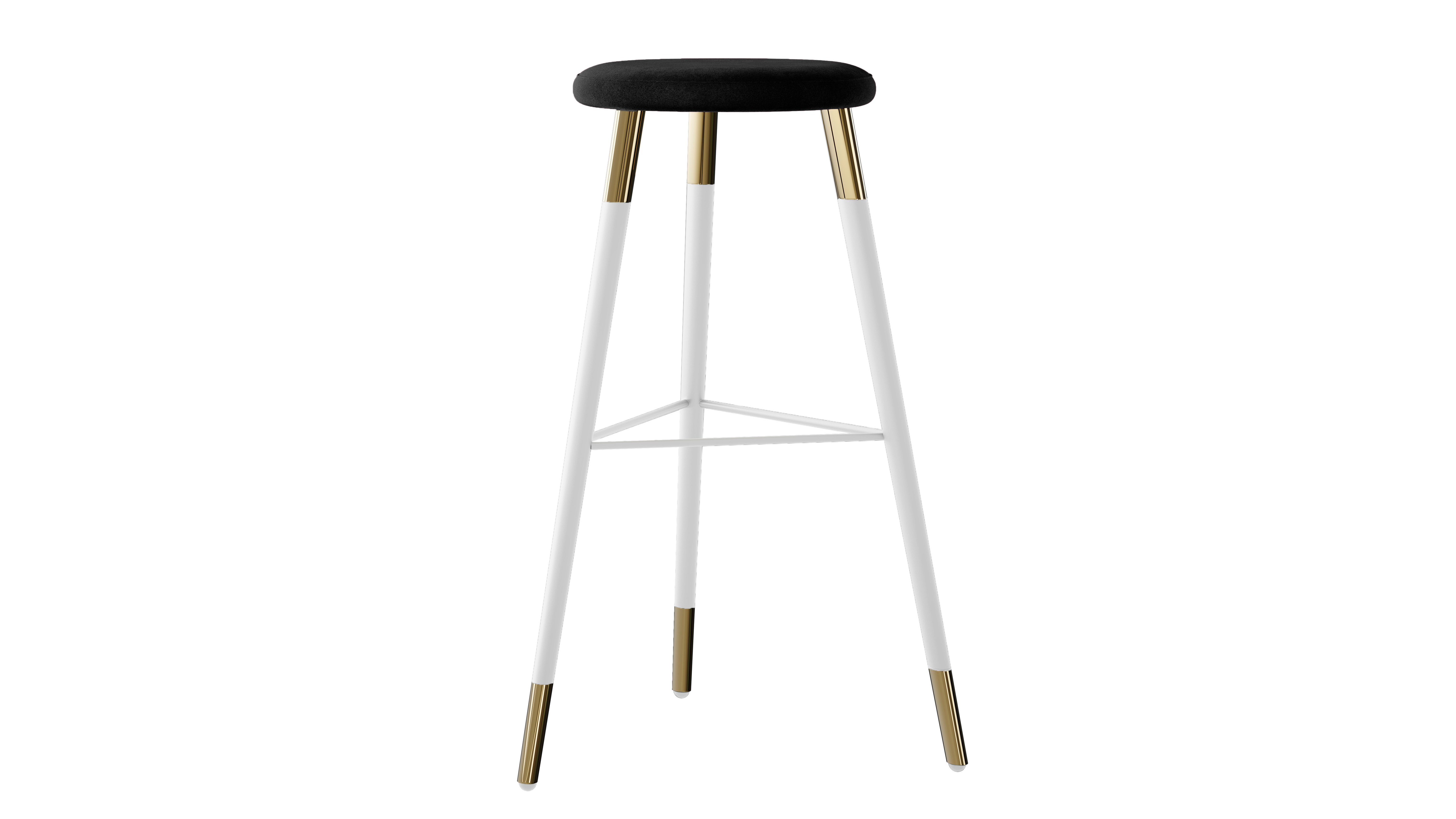 Tivoli Stool White Polished Gold – Black Velvet Cushion