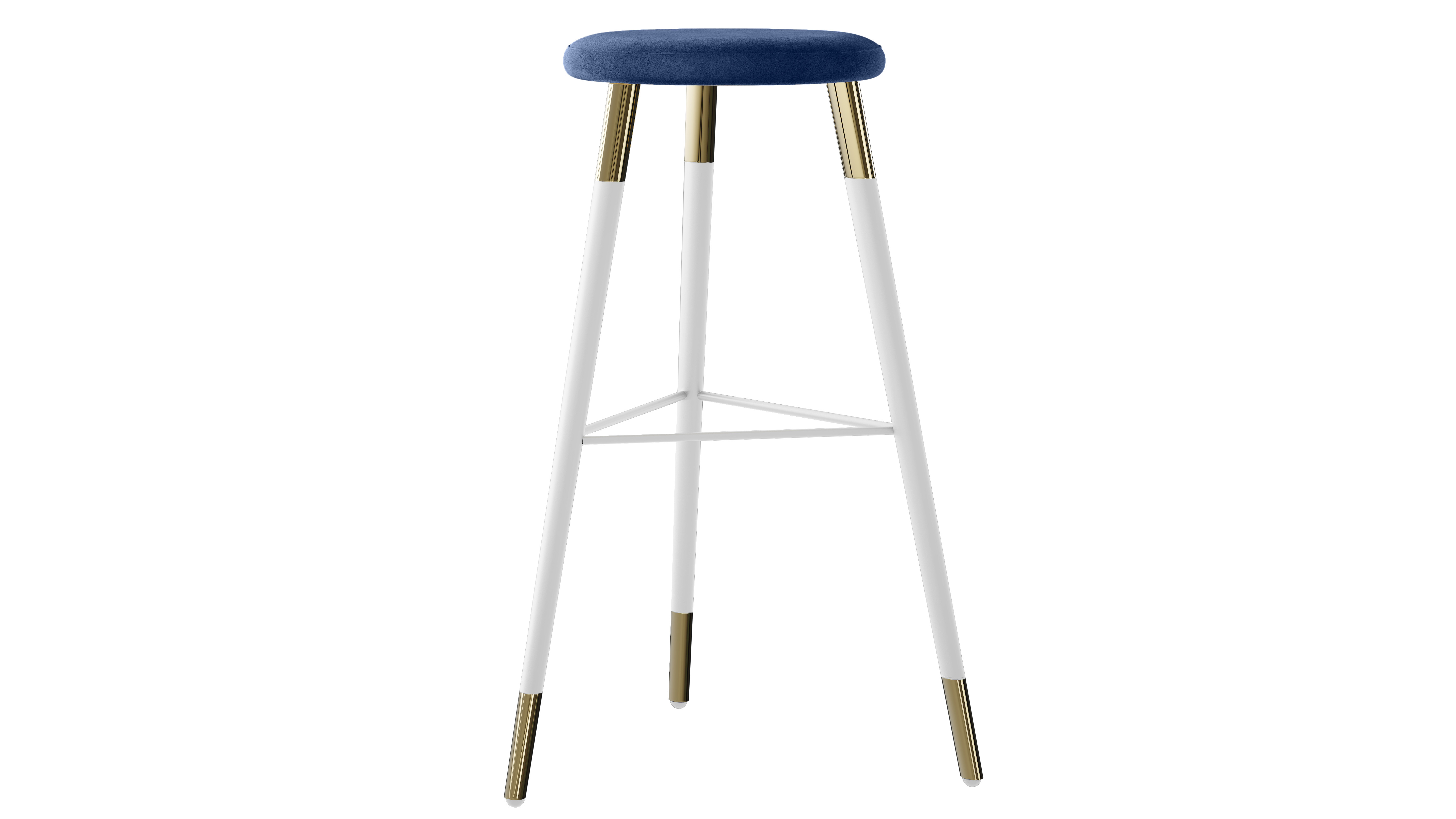 Tivoli Stool White Polished Gold – Sapphire Velvet Cushion