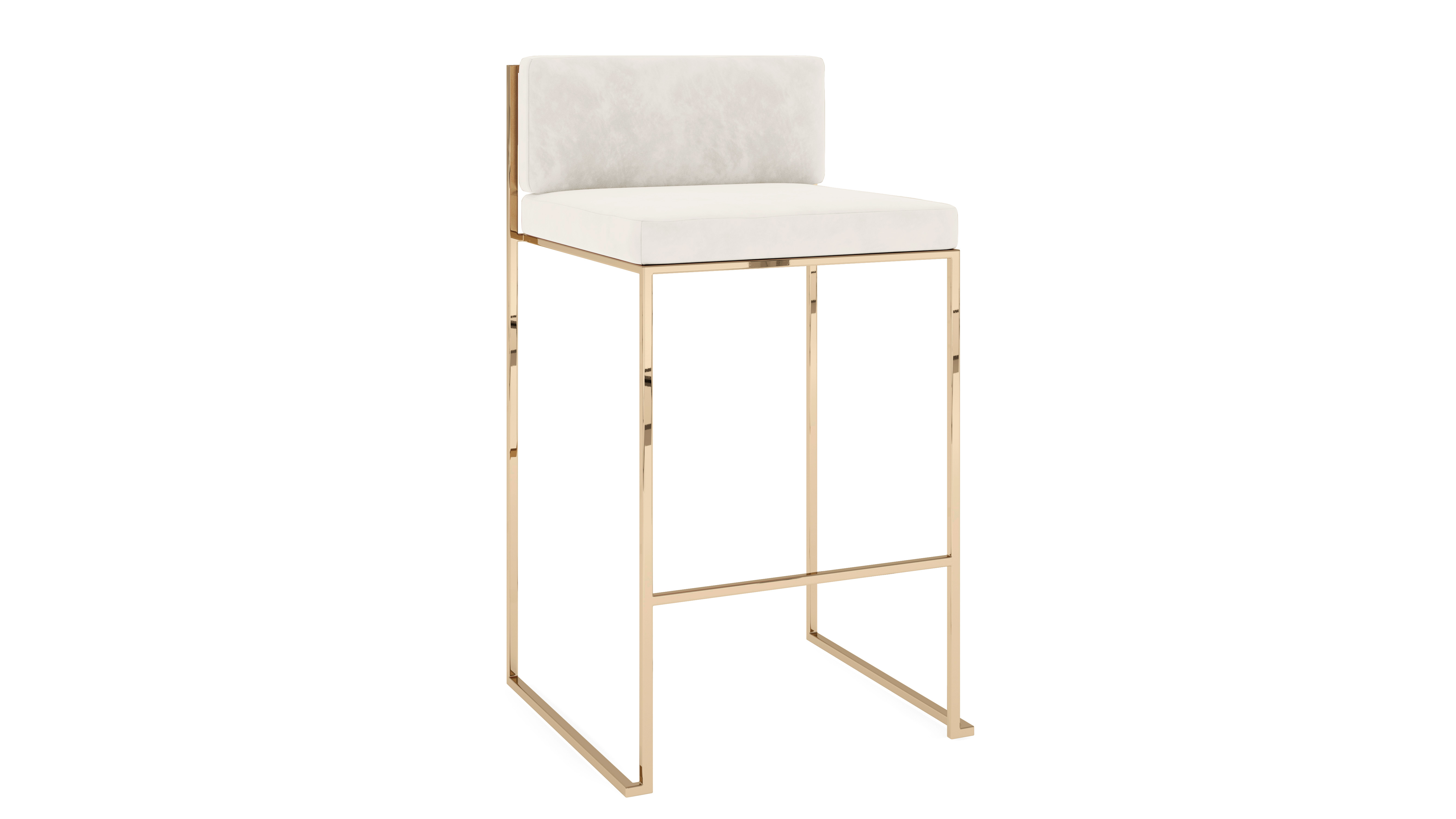 Paramount Stool Polished Gold – White Velvet Cushion