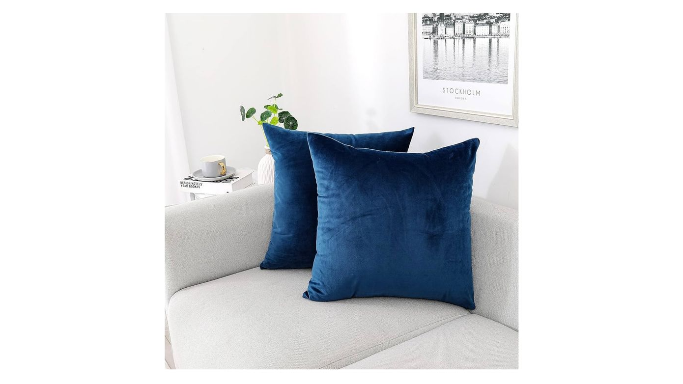 Sapphire Velvet Throw Pillow 18″ – Set of 2