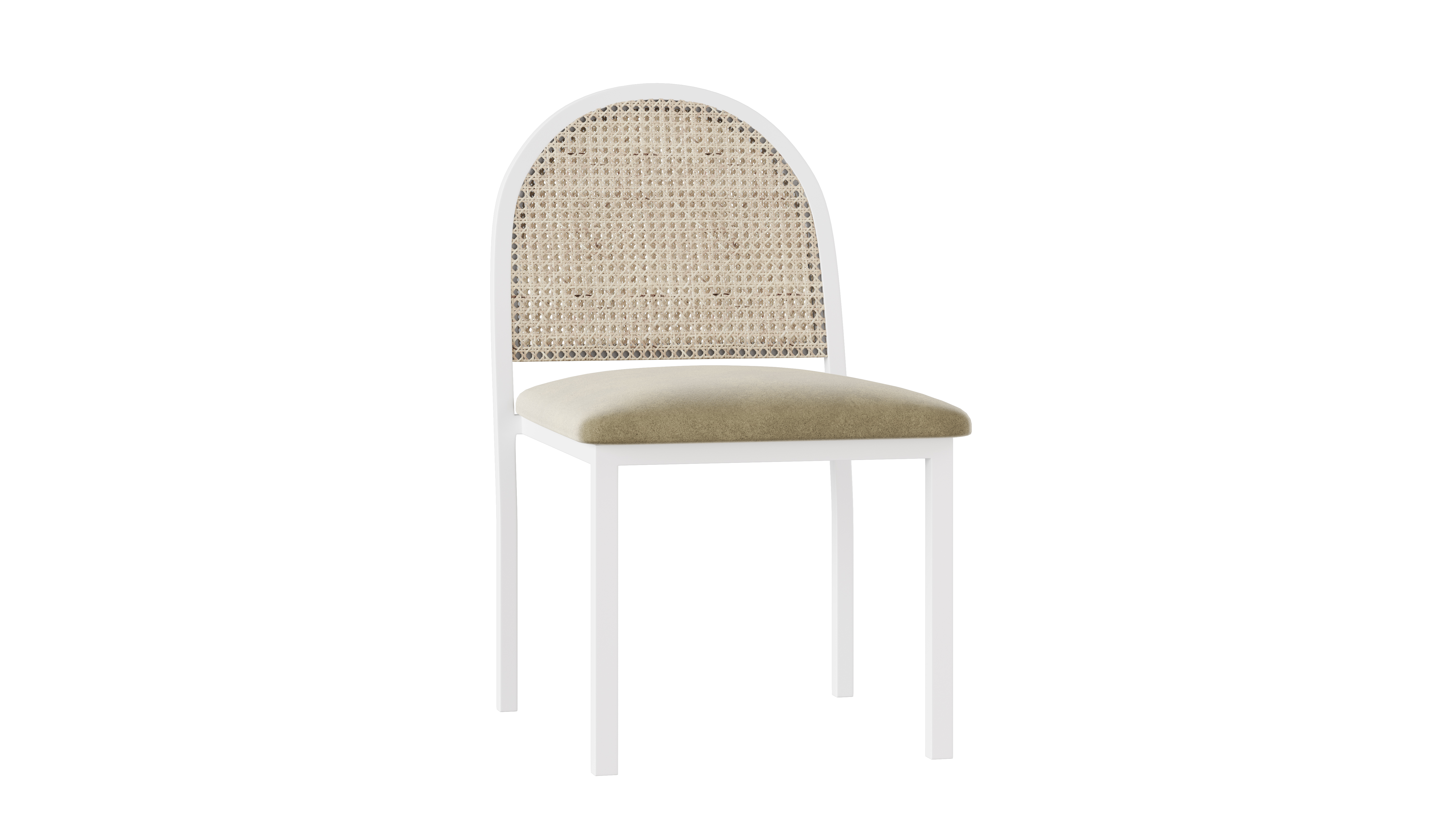Hollis Chair White Cane – Ivory Velvet Cushion