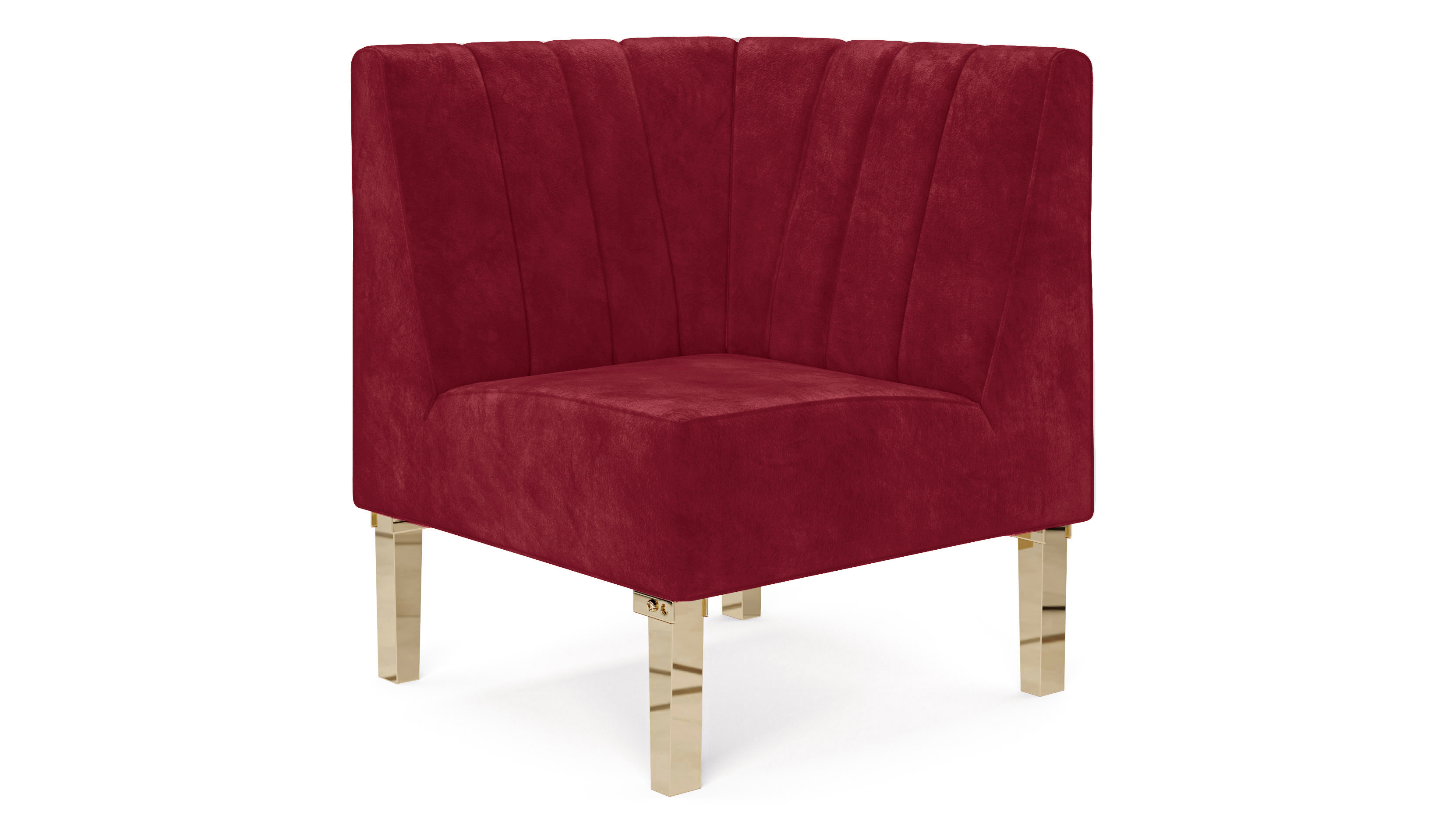 Kincaid Corner Chair Polished Gold Legs – Crimson Velvet
