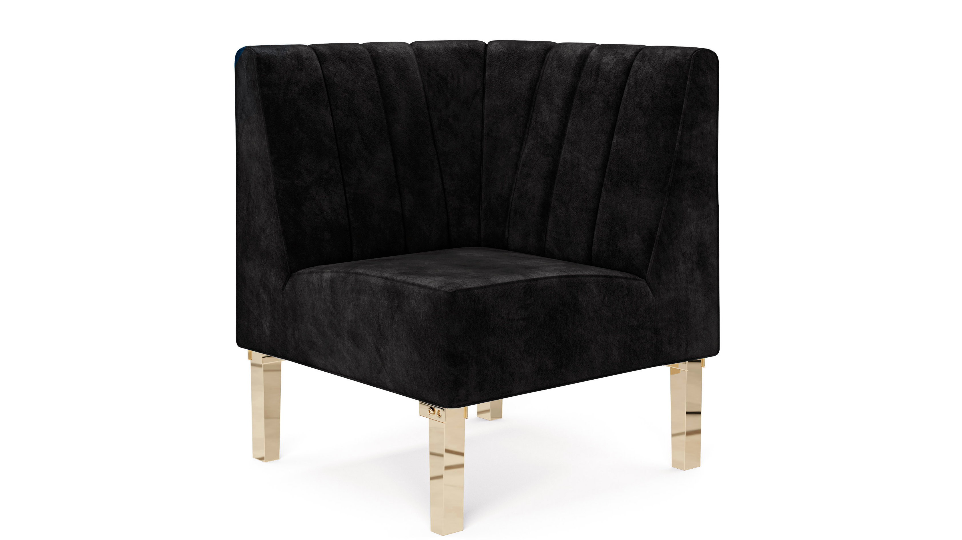Kincaid Corner Chair Polished Gold Legs – Black Velvet