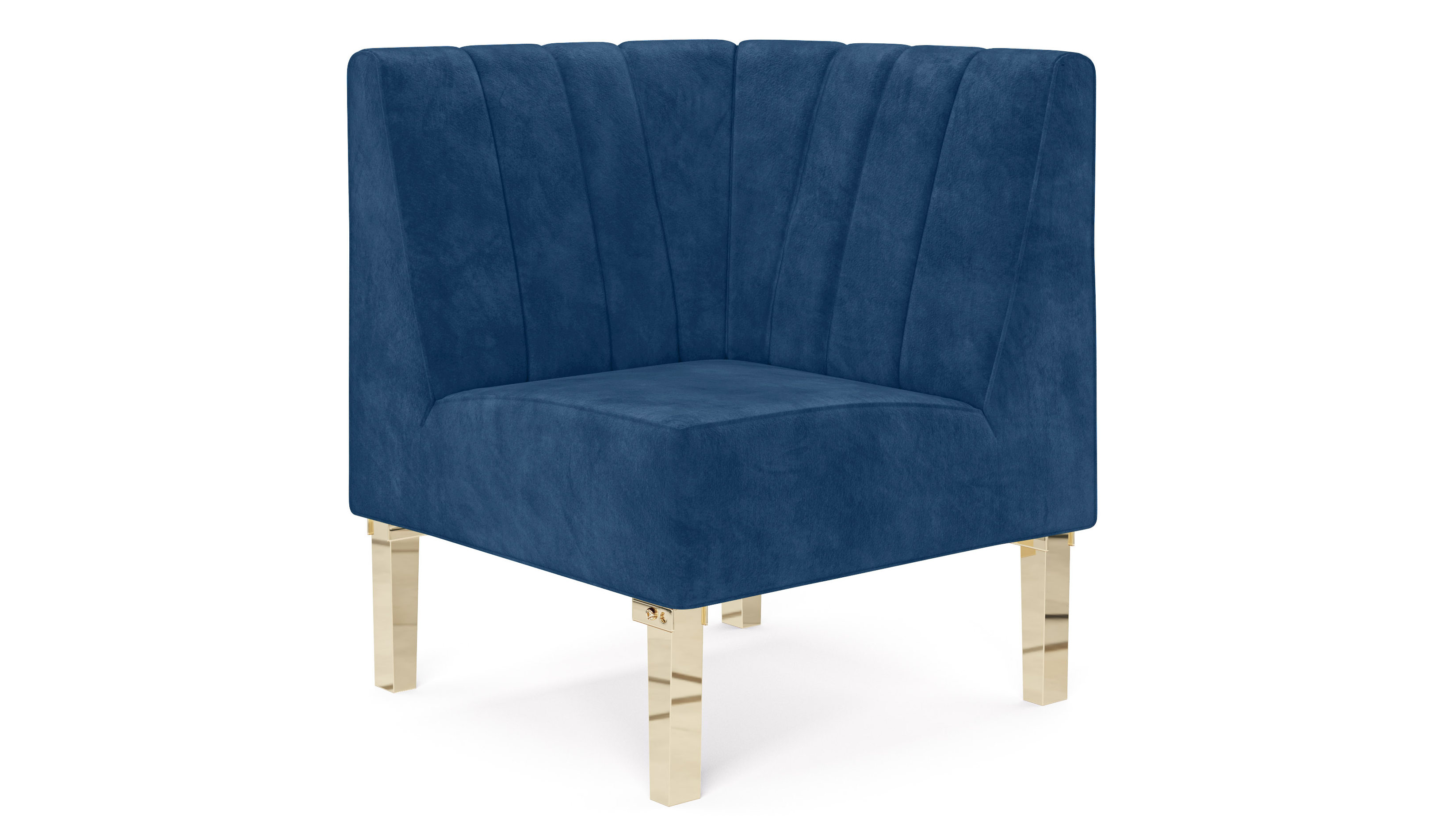 Kincaid Corner Chair Polished Gold Legs – Sapphire Velvet