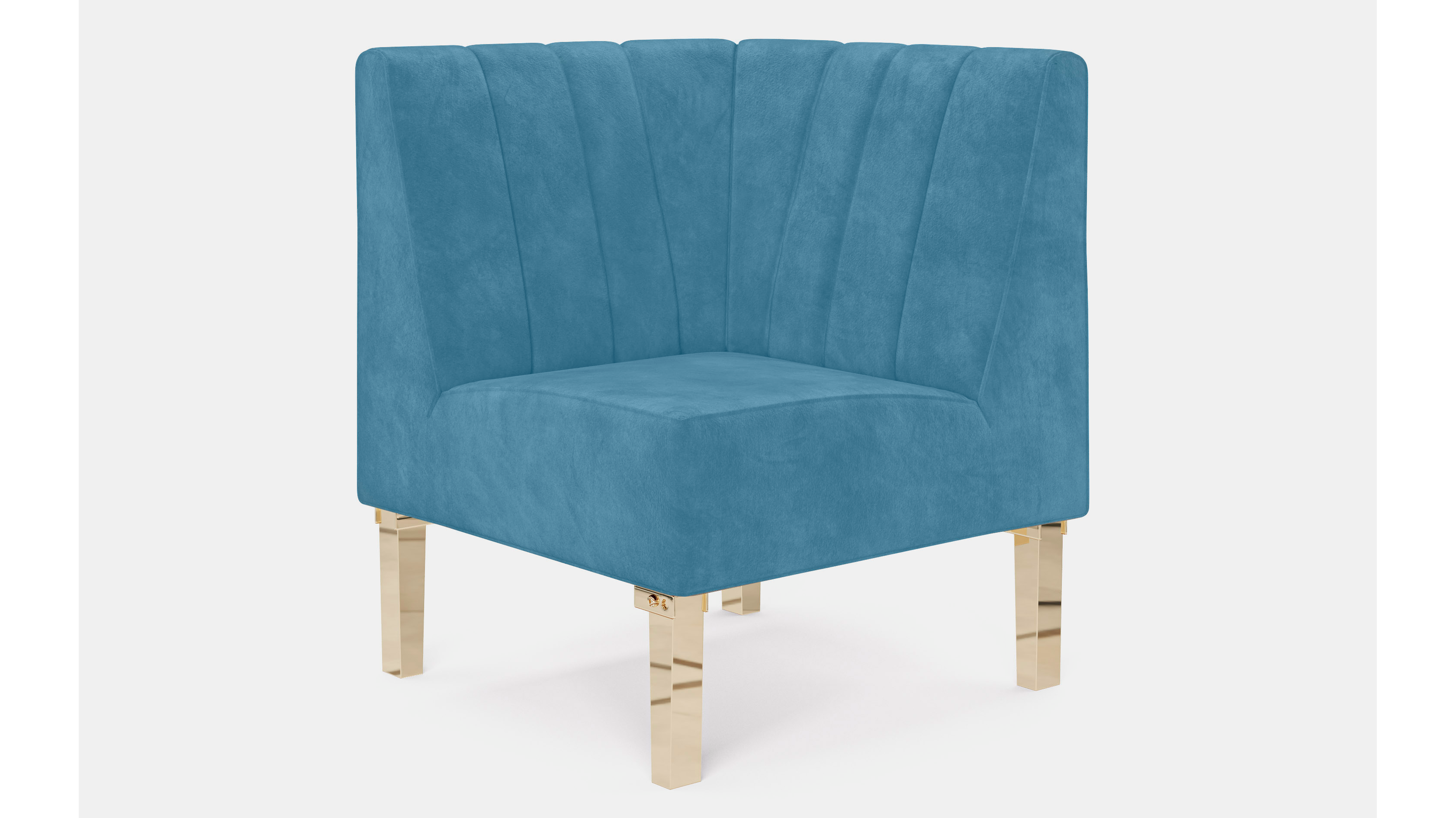 Kincaid Corner Chair Polished Gold Legs – Rain Velvet