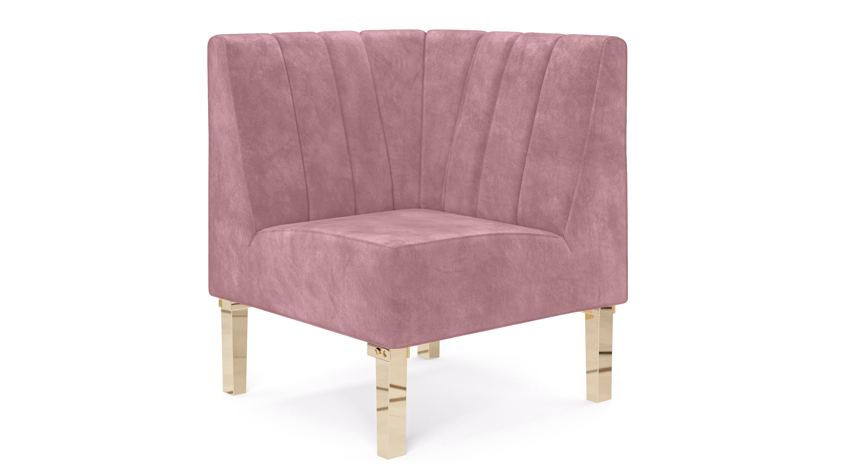 Kincaid Corner Chair Polished Gold Legs – Dusty Rose Velvet