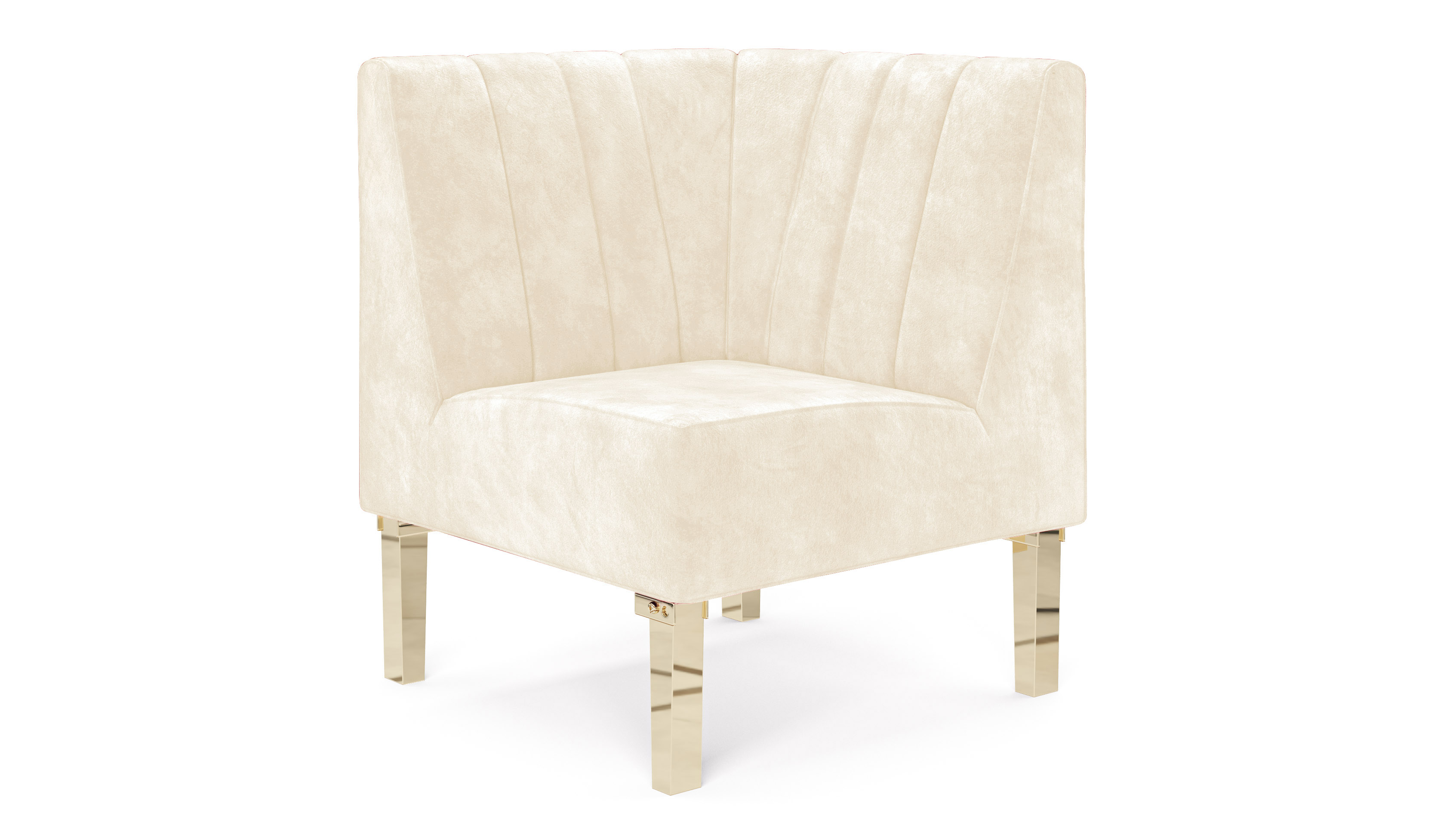 Kincaid Corner Chair Polished Gold Legs – Ivory Velvet