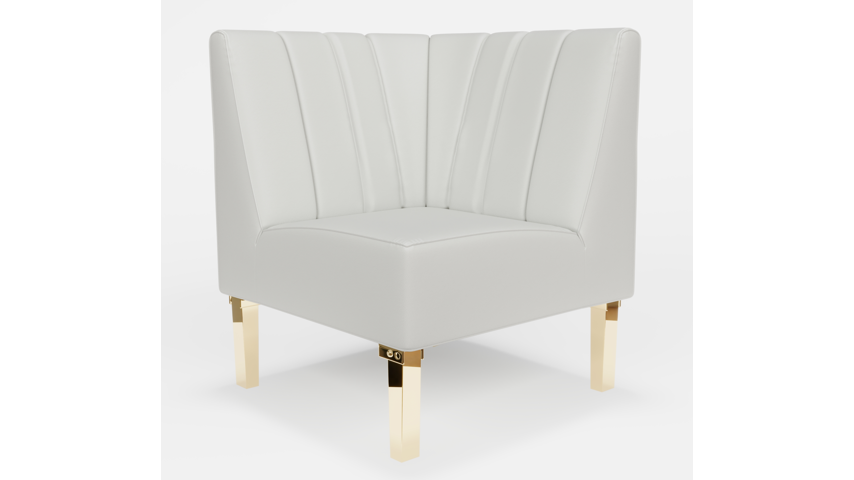 Kincaid Corner Chair Polished Gold Legs – White Leather