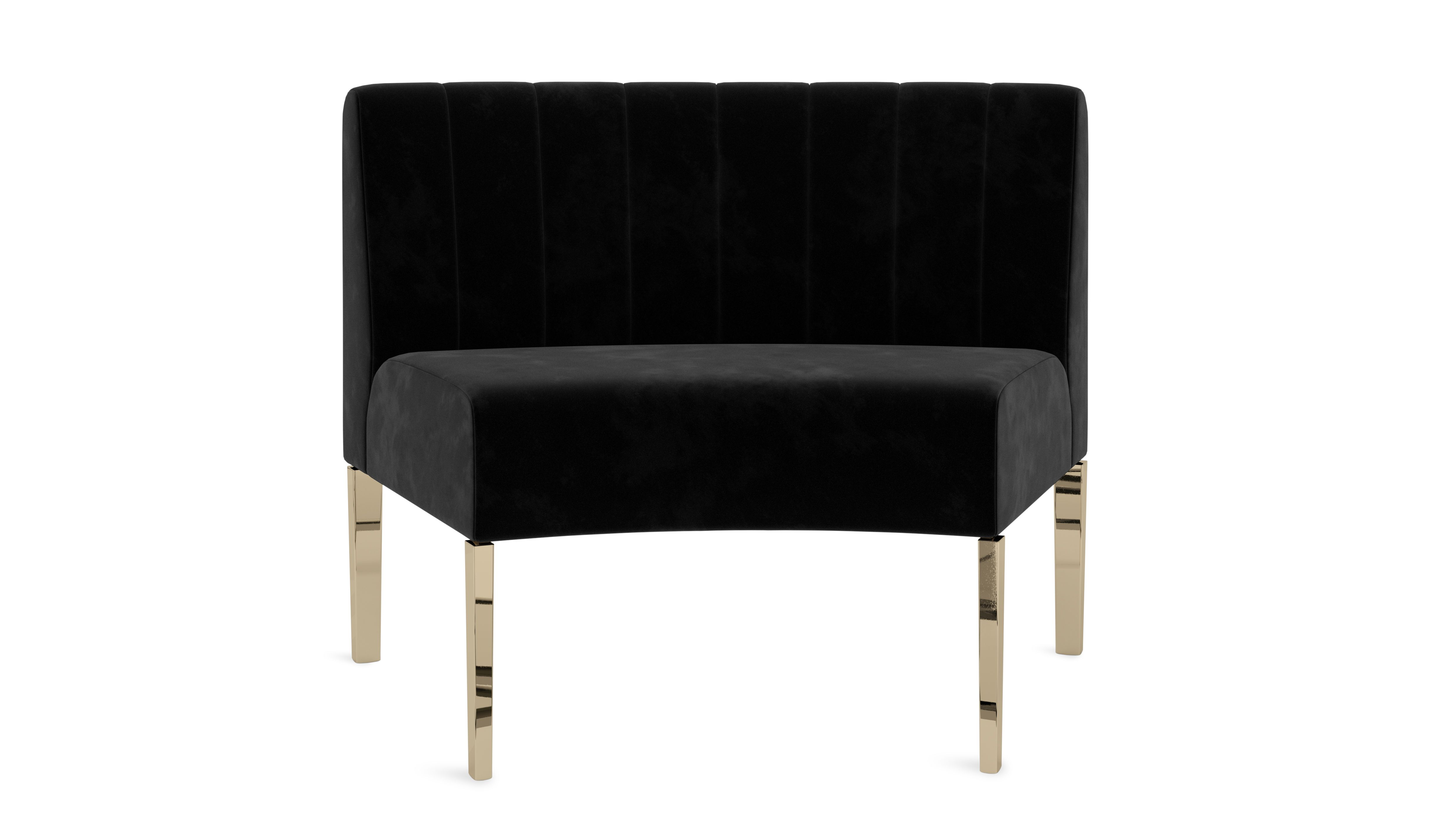Kincaid Inside Round Chair Polished Gold Legs – Black Velvet