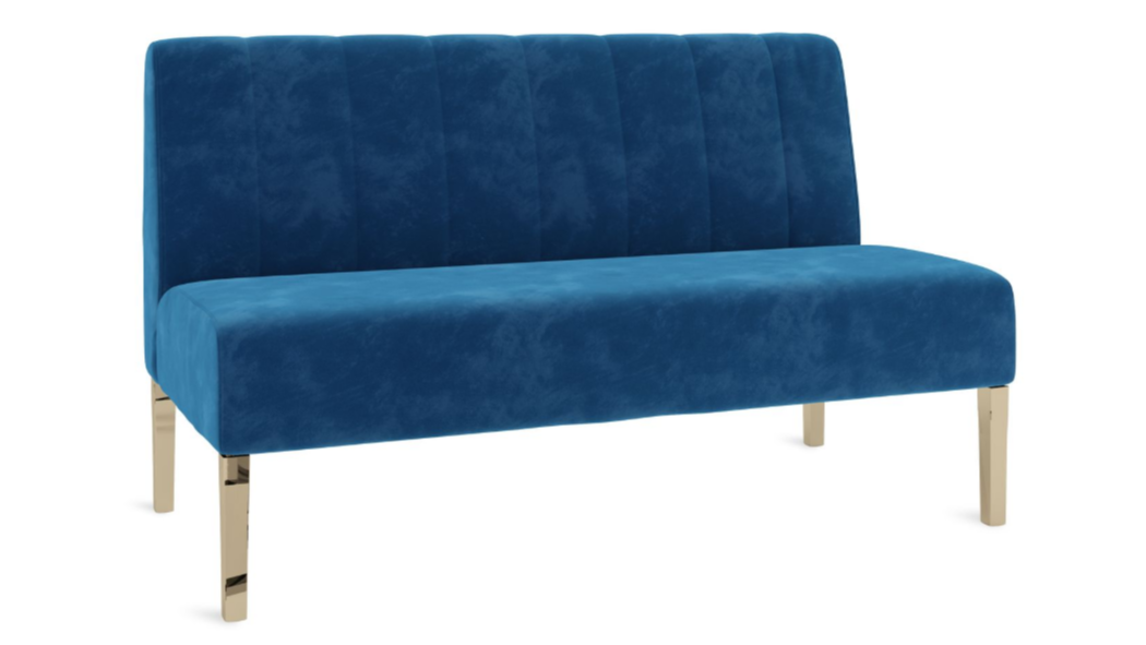 Kincaid Polished Gold Base Love Seat – Sapphire Velvet