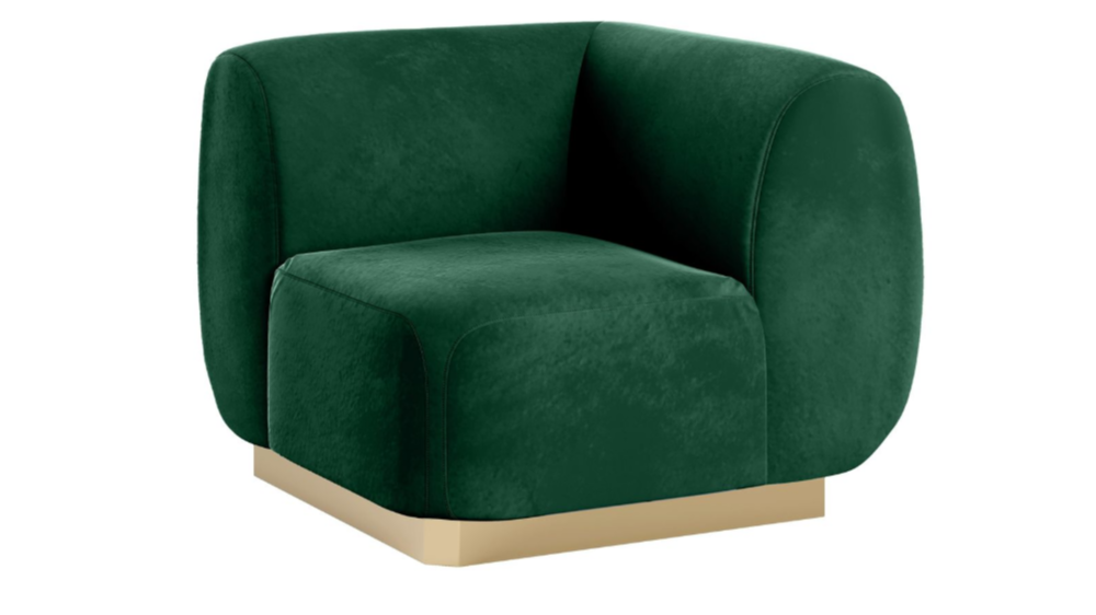 Colette Corner Chair Gold Base – Emerald Velvet