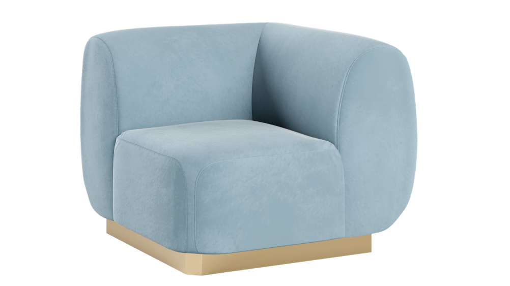 Colette Corner Chair Gold Base – Rain Velvet
