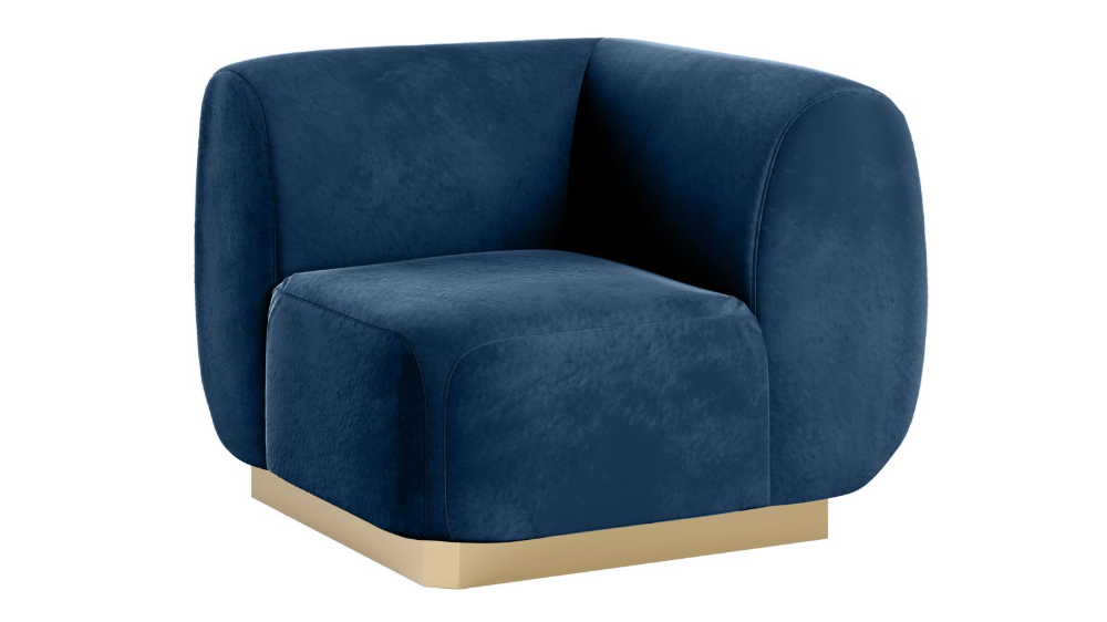 Colette Corner Chair Gold Base – Sapphire Velvet