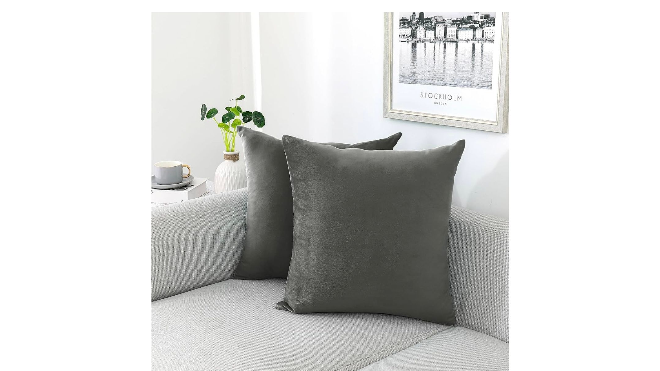 Dark Grey Velvet Throw Pillow 18″ – Set of 2