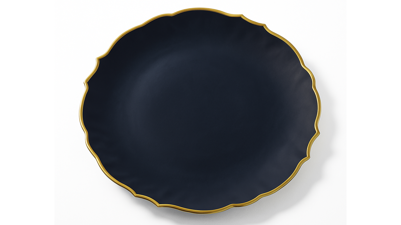 Glass Charger Black Cedar with Gold Rim 13″