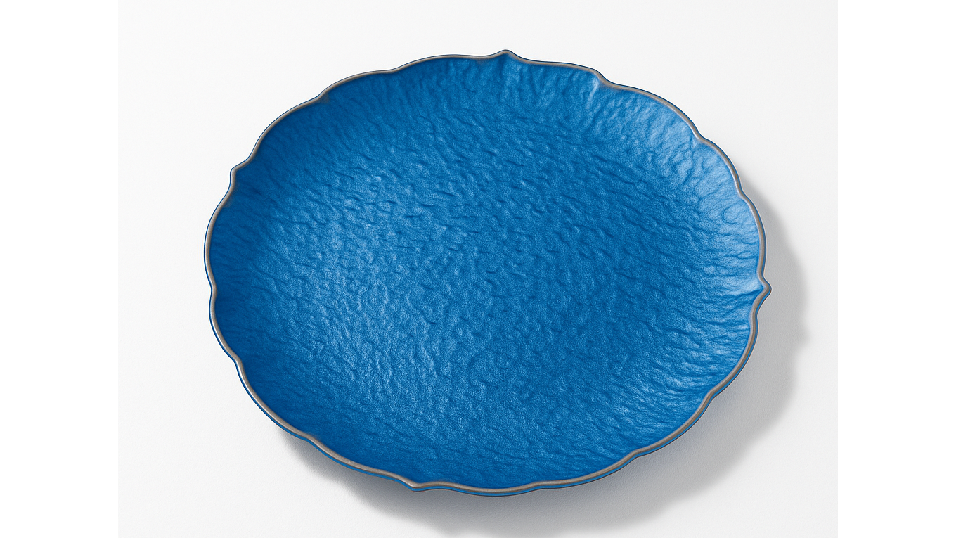 Glass Charger Blue Cedar with Silver Rim, 13″