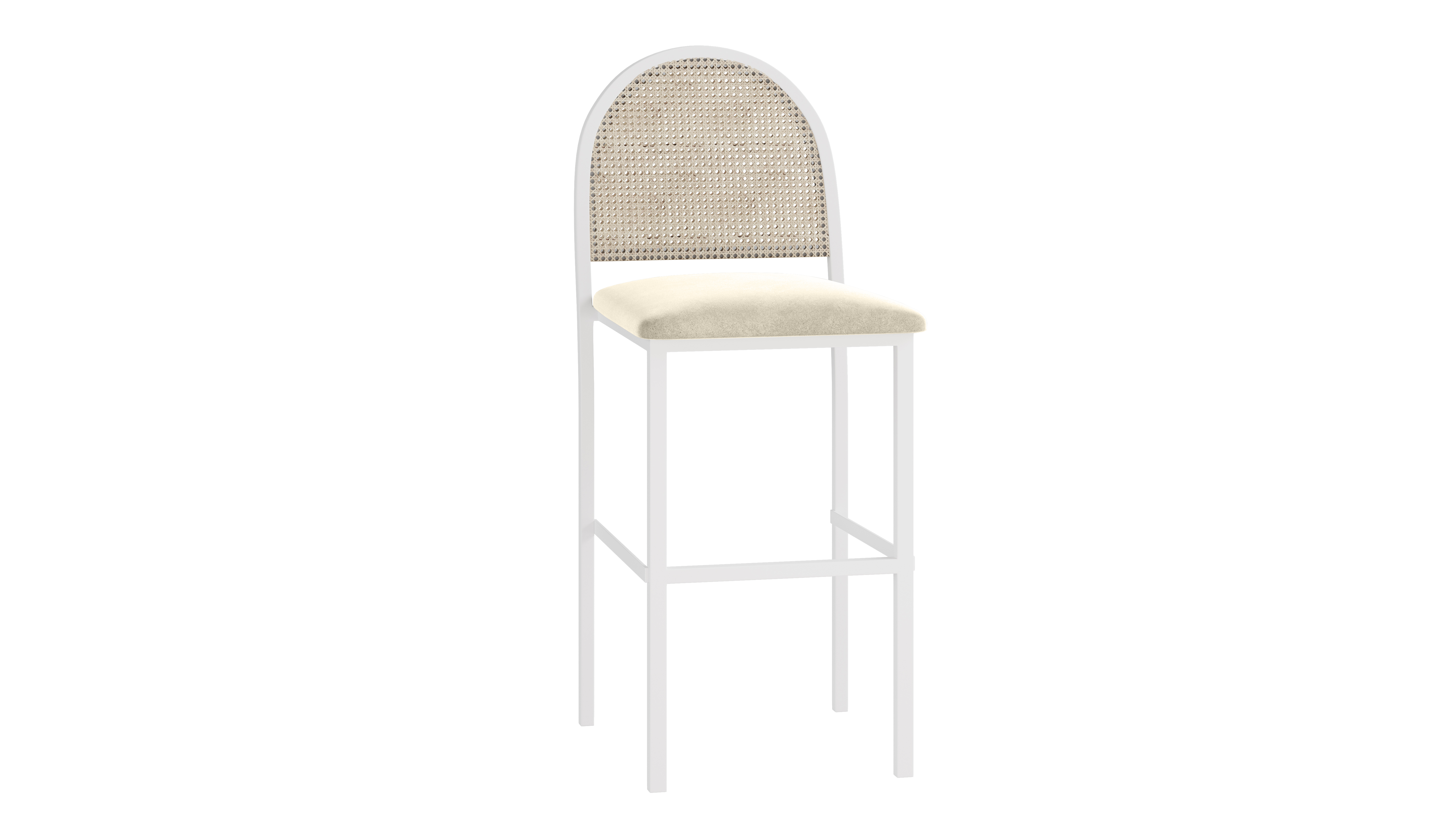 Hollis Stool White Cane – Ivory Velvet Cushion