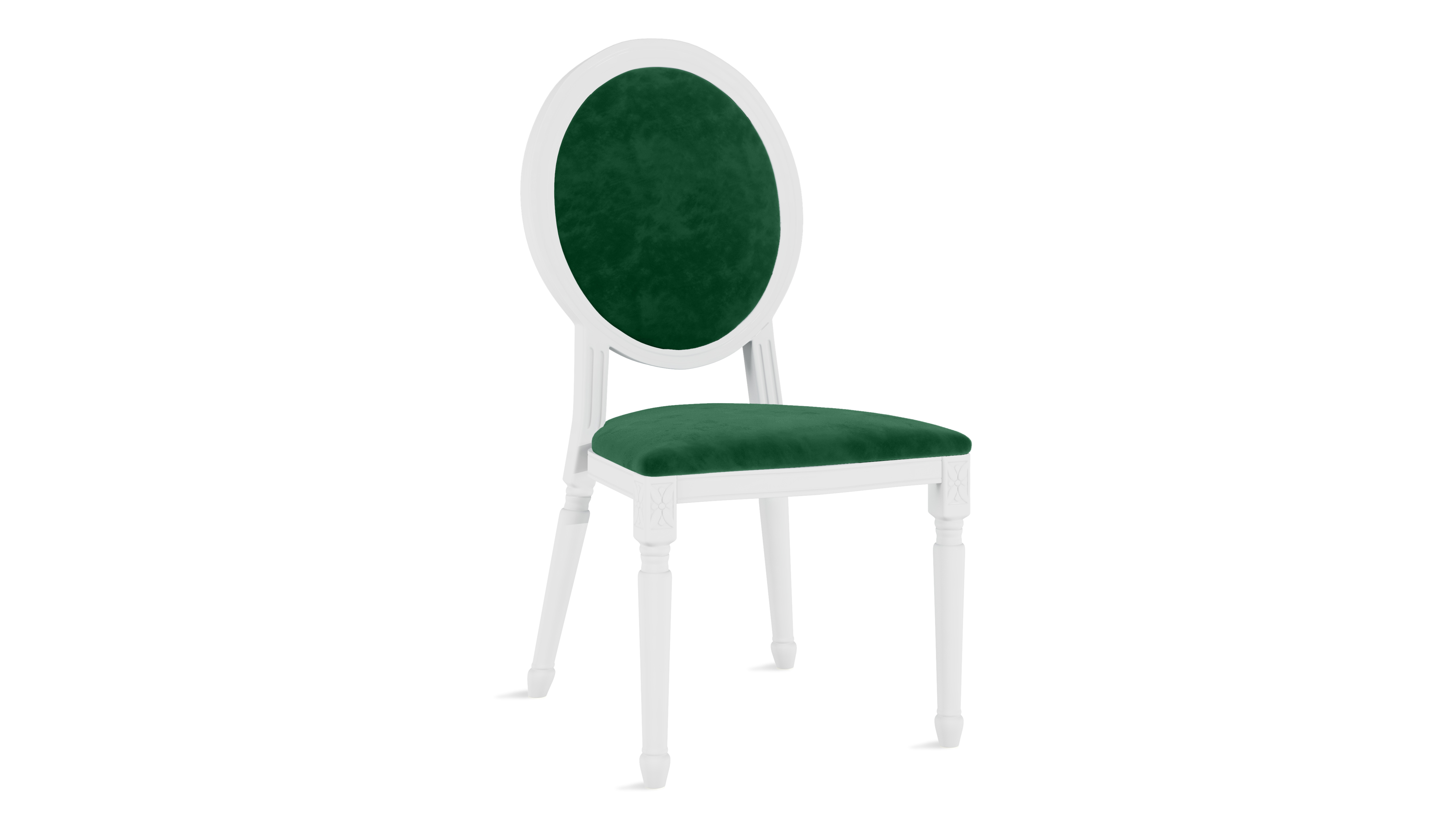 Louis XV Chair White – Emerald Velvet Cushions