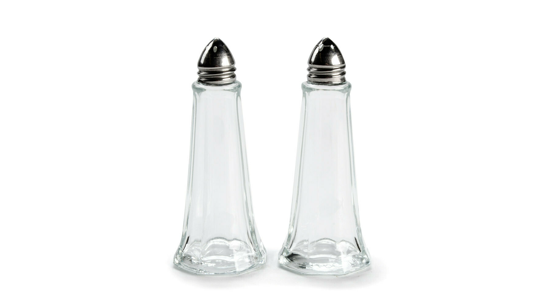 Tall Silver Top Glass Salt & Pepper Set