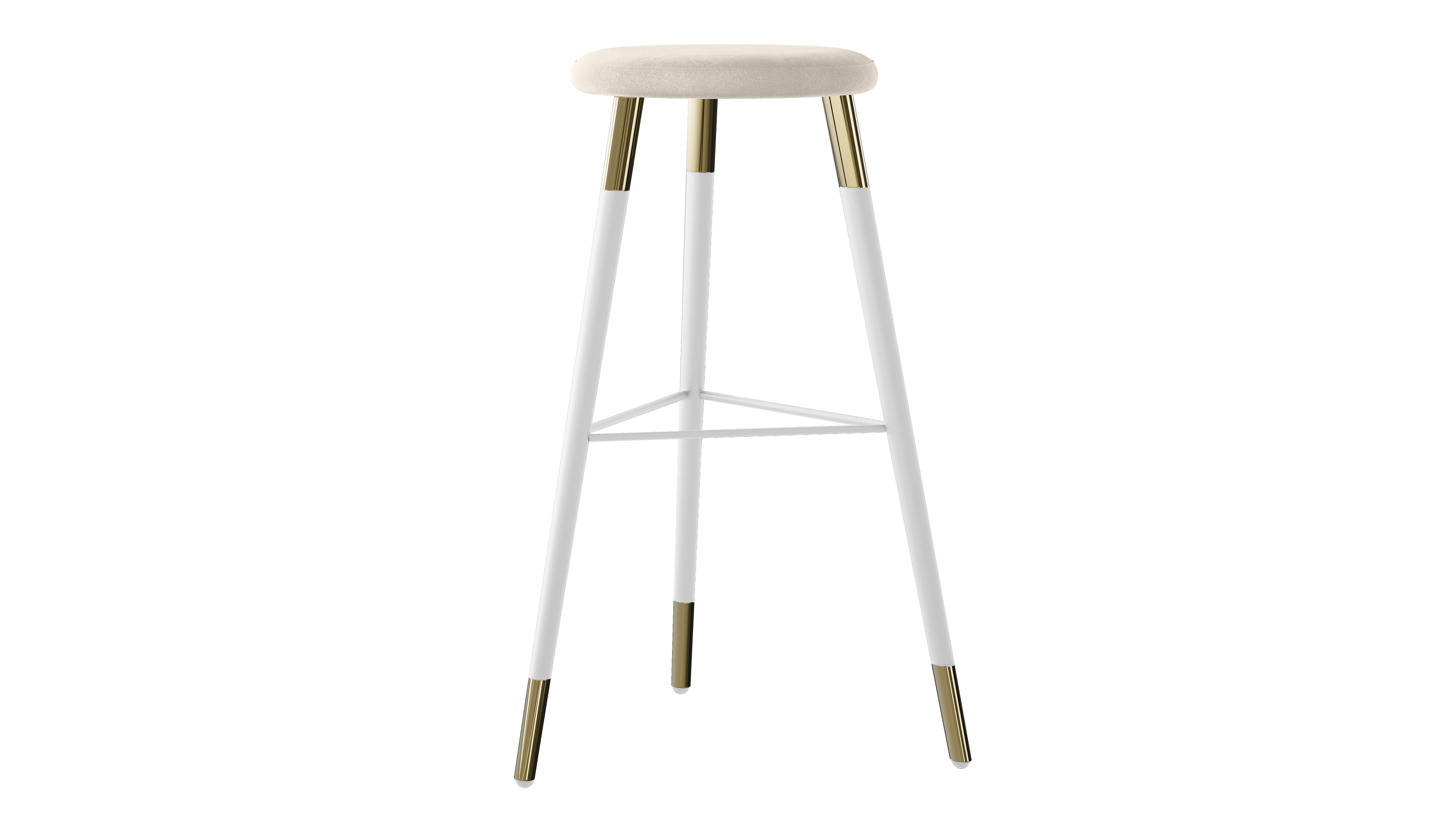 Tivoli Stool White Polished Gold – Ivory Velvet Cushion