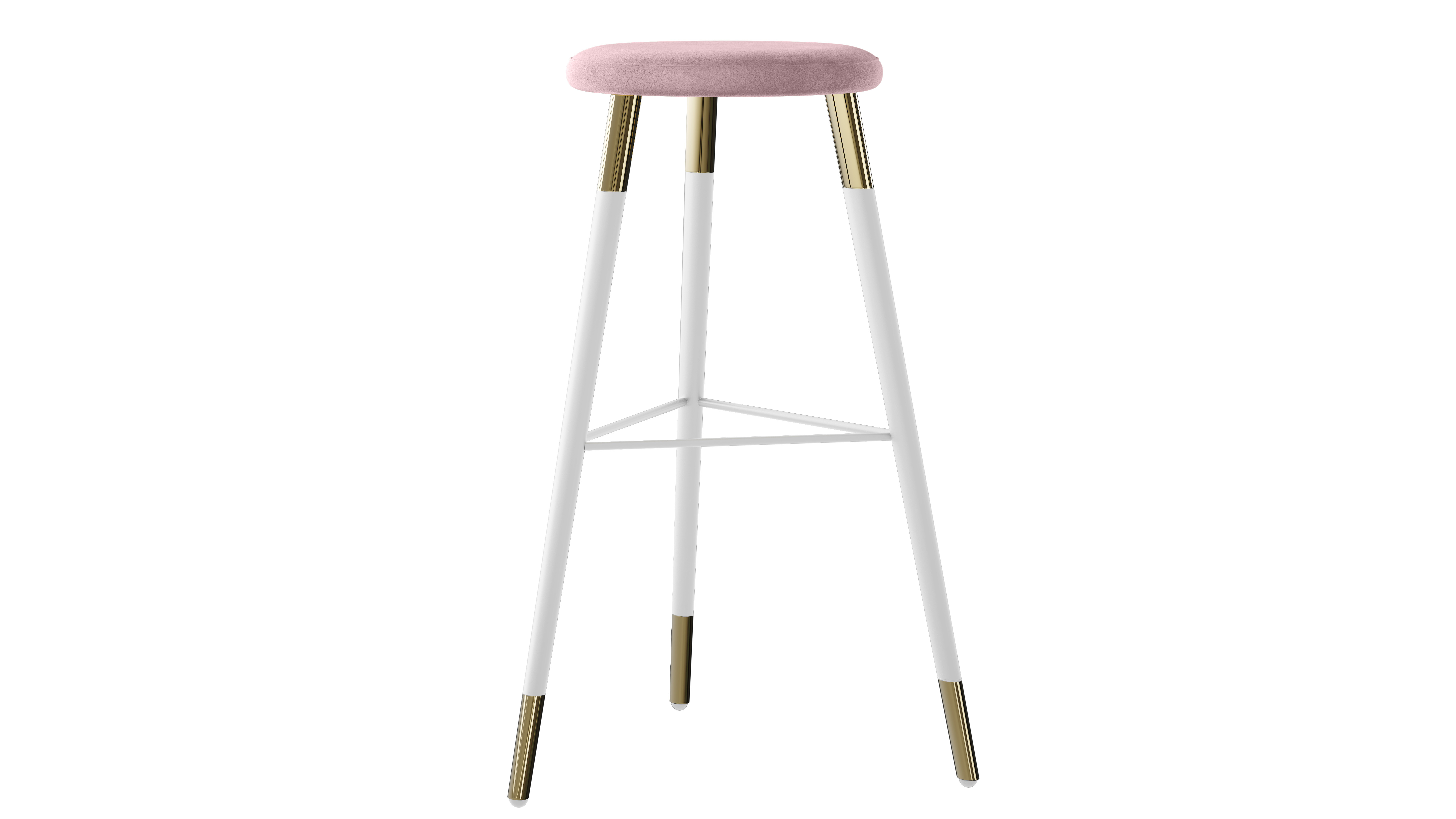 Tivoli Stool White Polished Gold – Dusty Rose Velvet Cushion