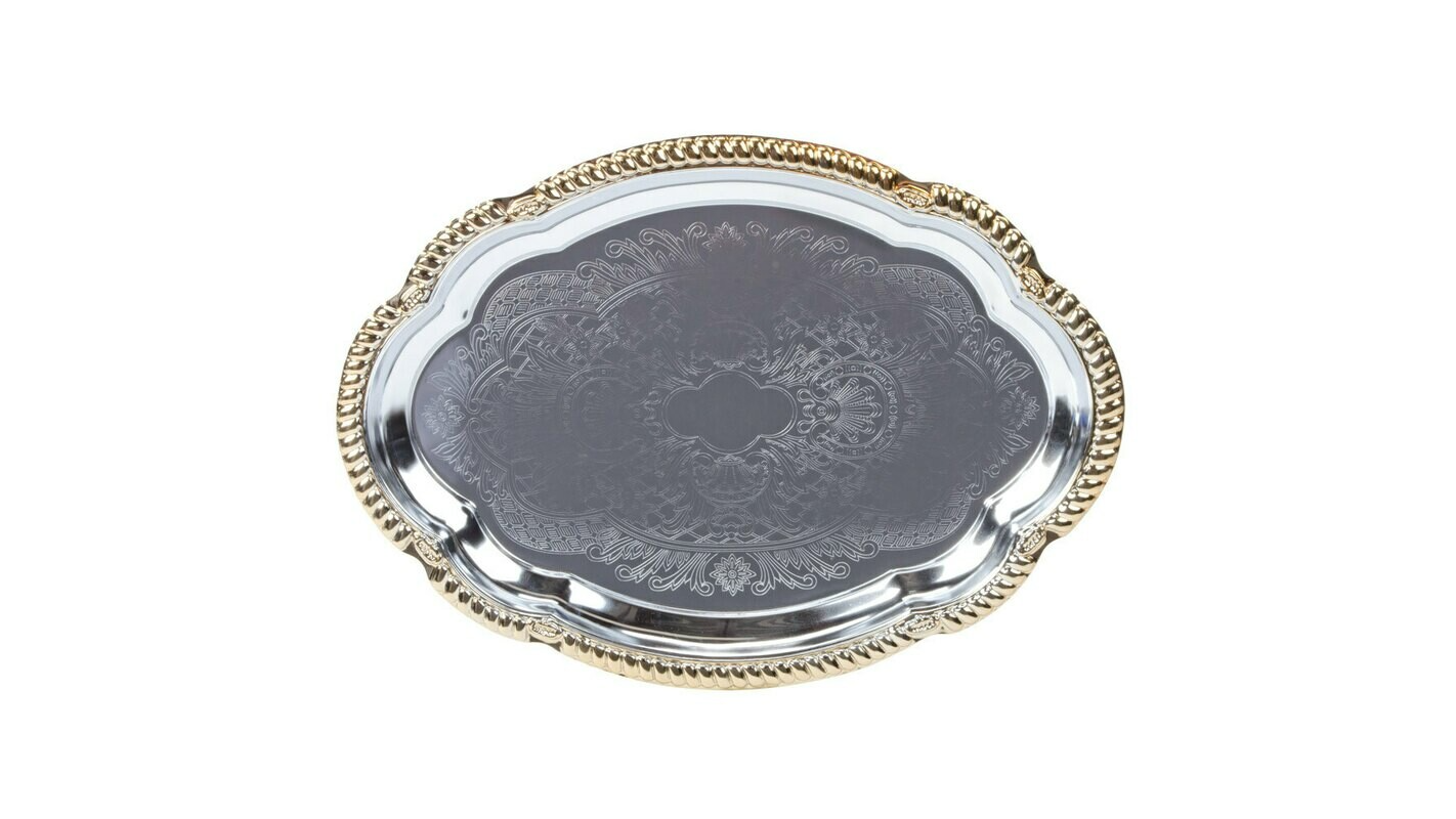 Stainless Trim Oval Tray Gold 13″ X 18″