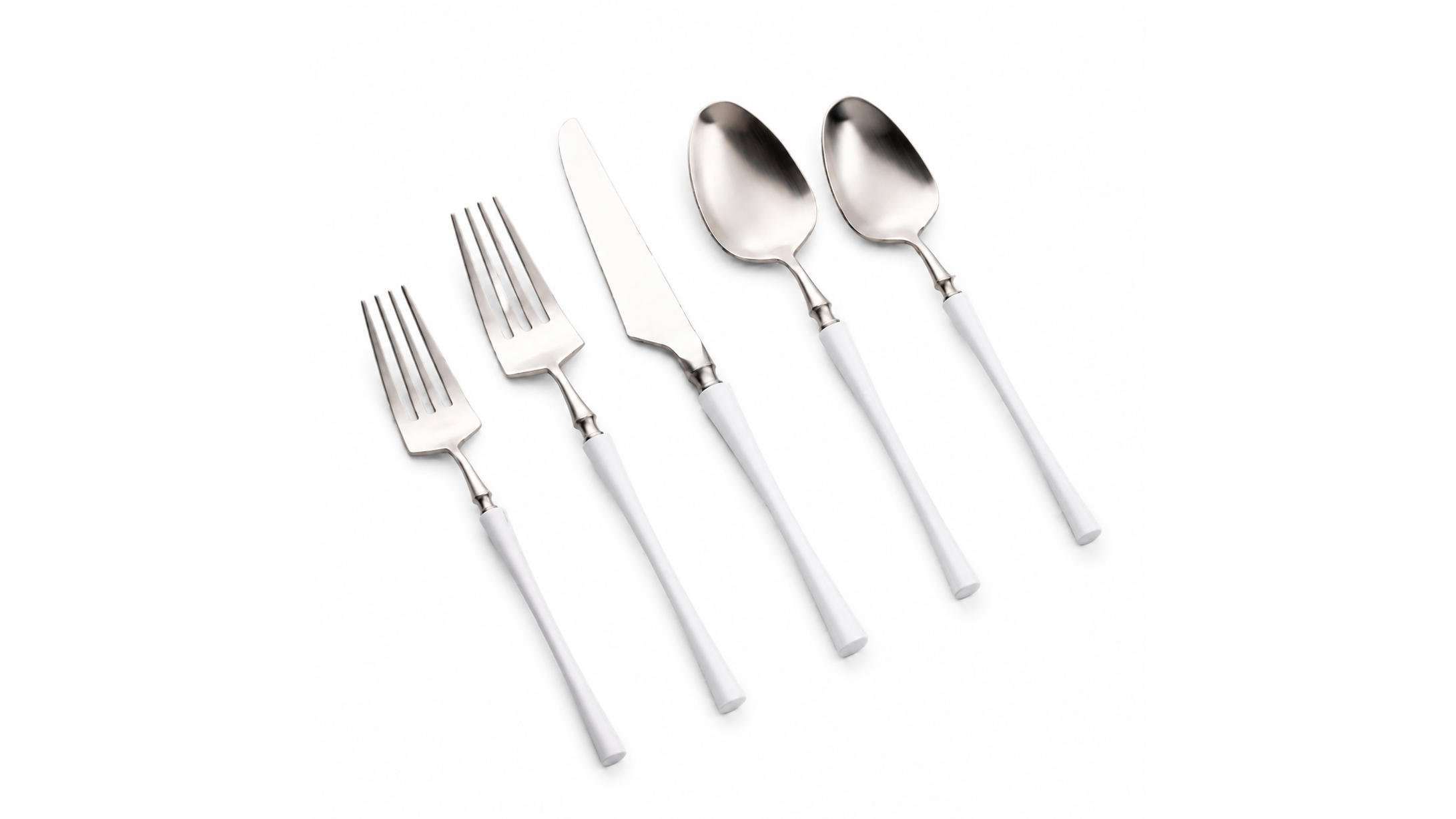 Irene SILVER With White Handle Dinner Fork 18/10 (Pack of 10)