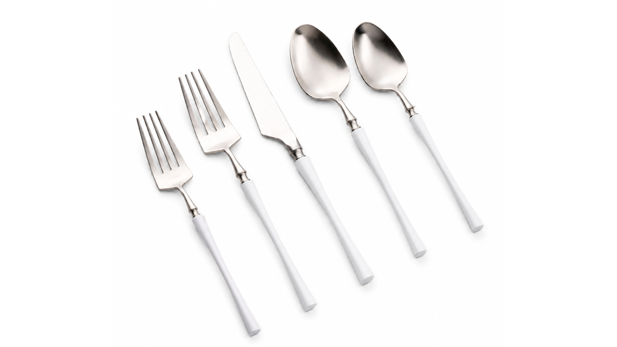 Irene SILVER With White Handle Salad Fork 18/10 (Pack of 10)