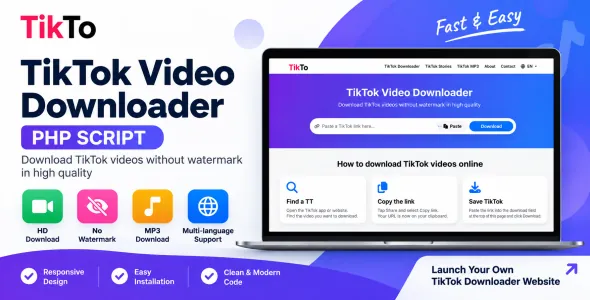 TikTok Video Downloader PHP Script – No Watermark, HD & MP3