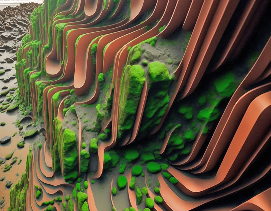 We used Midjourney to visualize conceptual geometric options for a terracotta wall or screen.