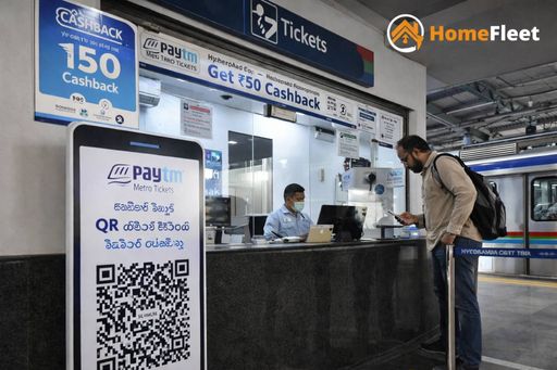 Hyderabad Metro ticket counter showing QR code and ticket purchase options